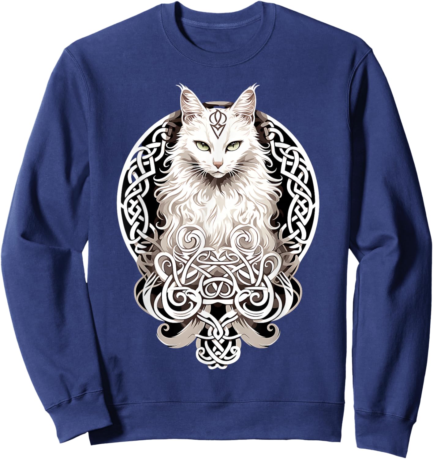 Celtic Knot Cat Wiccan Wicca Animal Pagan Nordic Witch , Black, S Sweatshirt - Sweatshirt | Navy