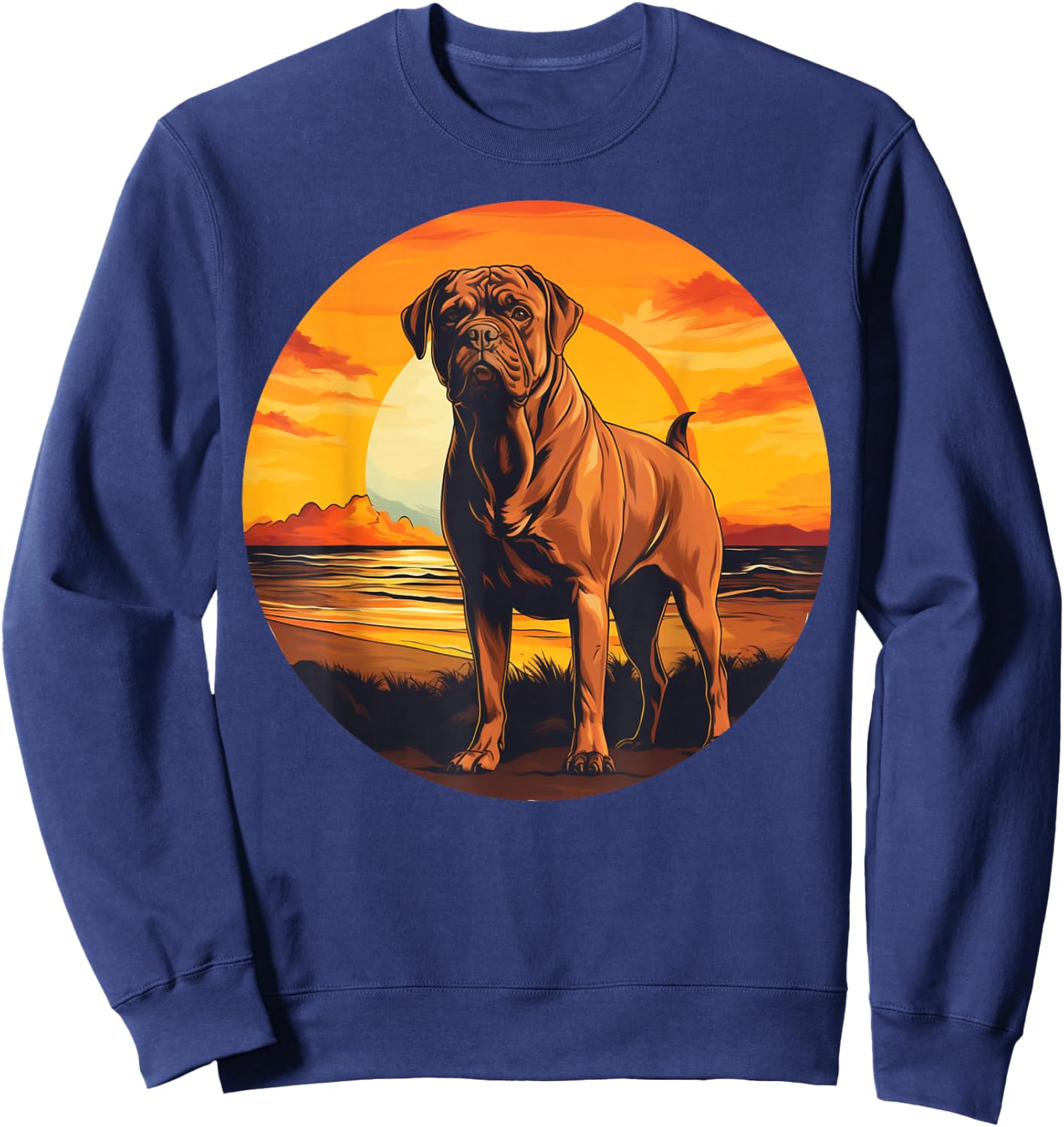 Retro Vintage Dogue de Bordeaux Dog Sunset French Mastiff Sweatshirt - Sweatshirt | Navy