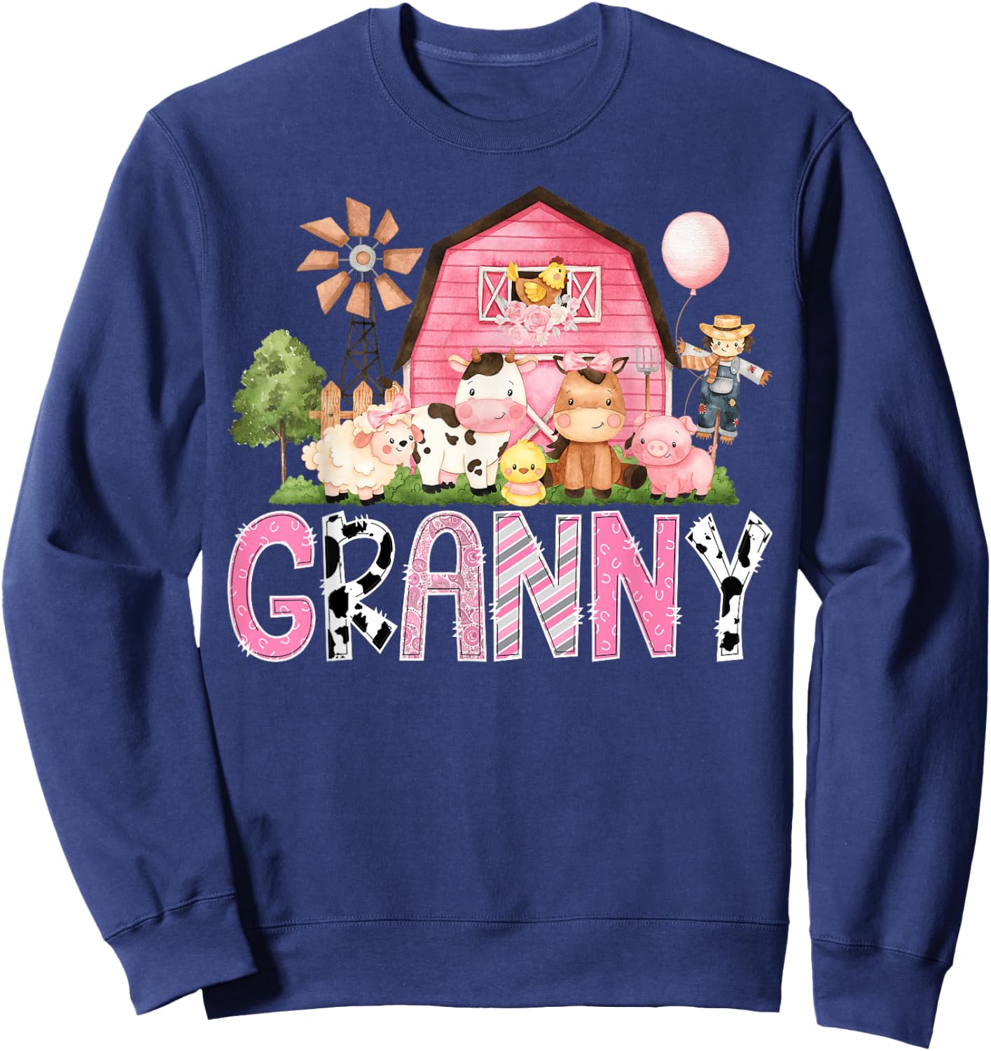 Granny Pink Farm Cow Birthday Girl Matching Family Sweatshirt - Sweatshirt | Navy