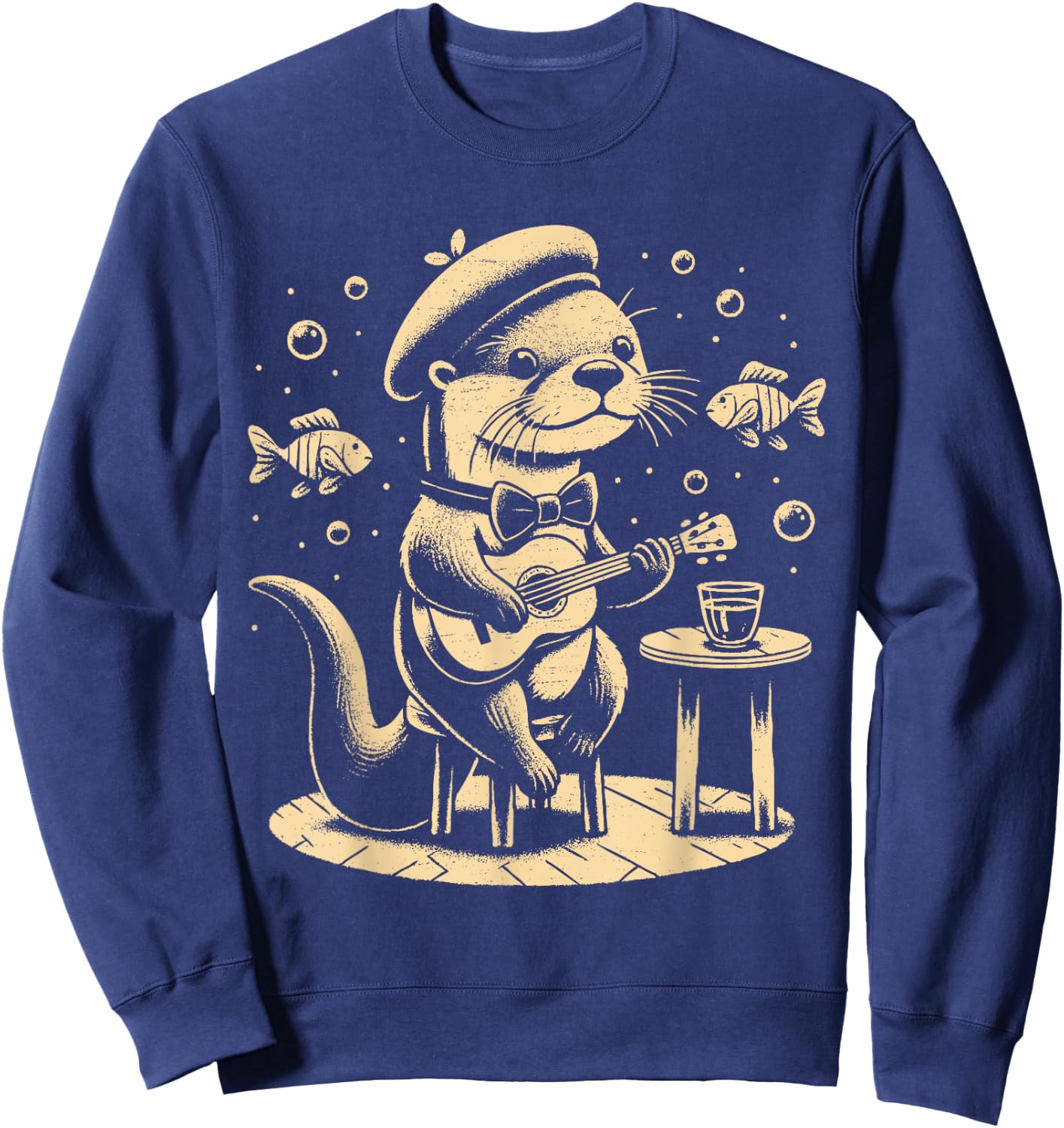 Funny otter playing guitar jazz animal music amateur otter , Black, S Sweatshirt - Sweatshirt | Navy