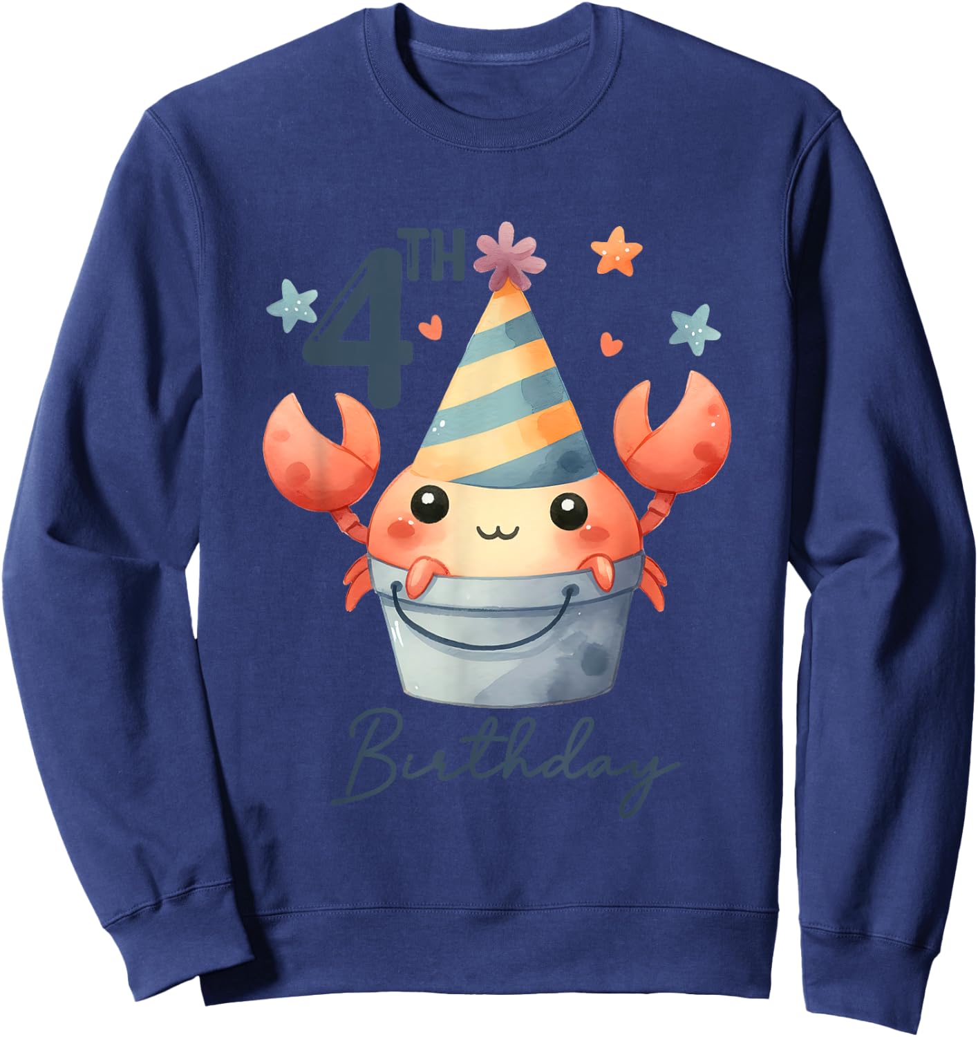 4th Birthday 4 Years Old Crab Crustacean Beach Seafood Kids Sweatshirt - Sweatshirt | Navy