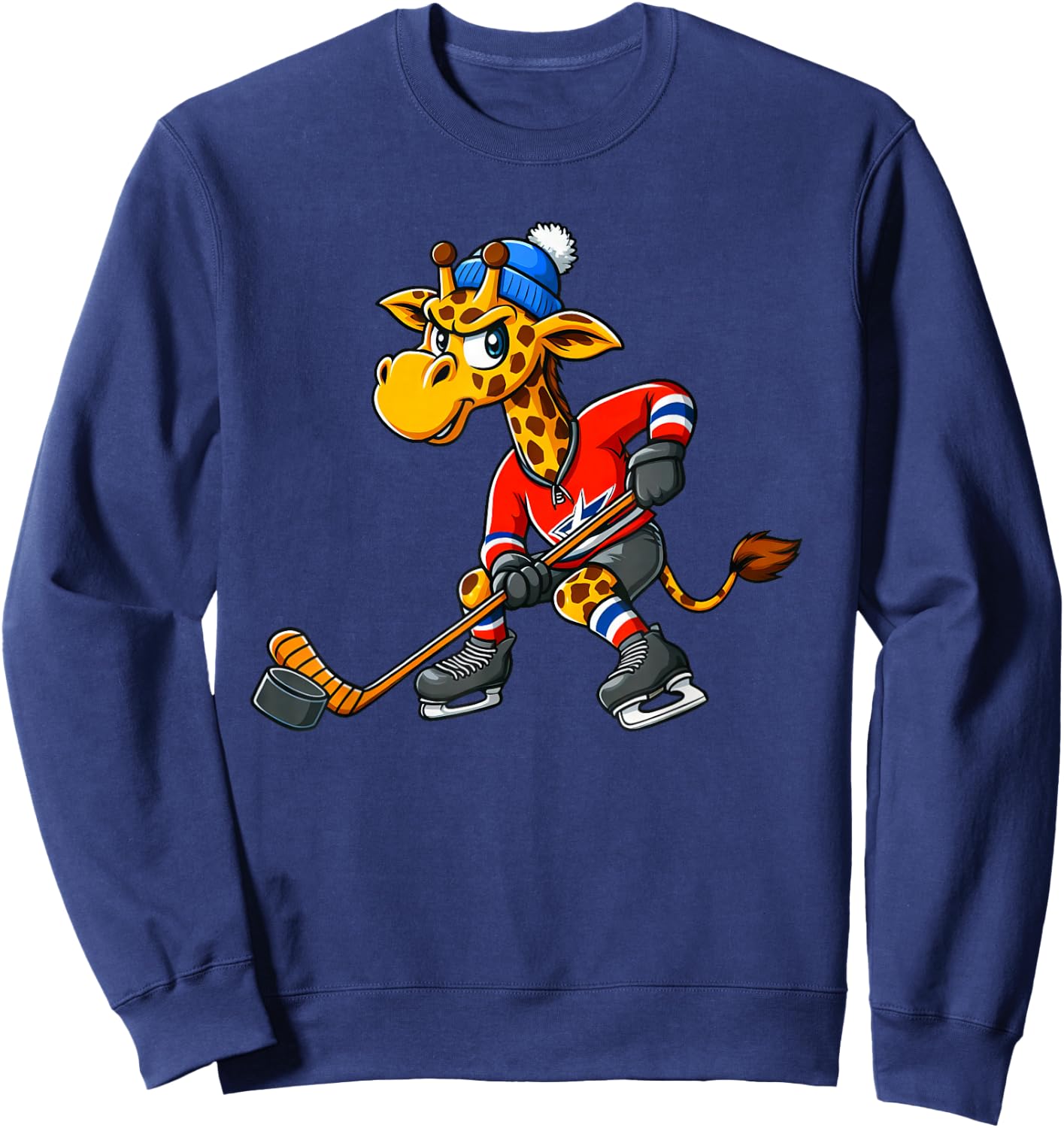Cool Cartoon Hockey Giraffe Sweatshirt - Sweatshirt | Navy