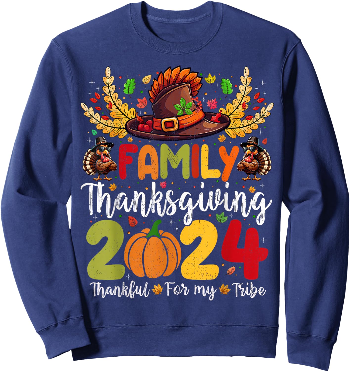 Family Thanksgiving 2024 Thankful For My Tribe Group Autumn Sweatshirt - Sweatshirt | Navy