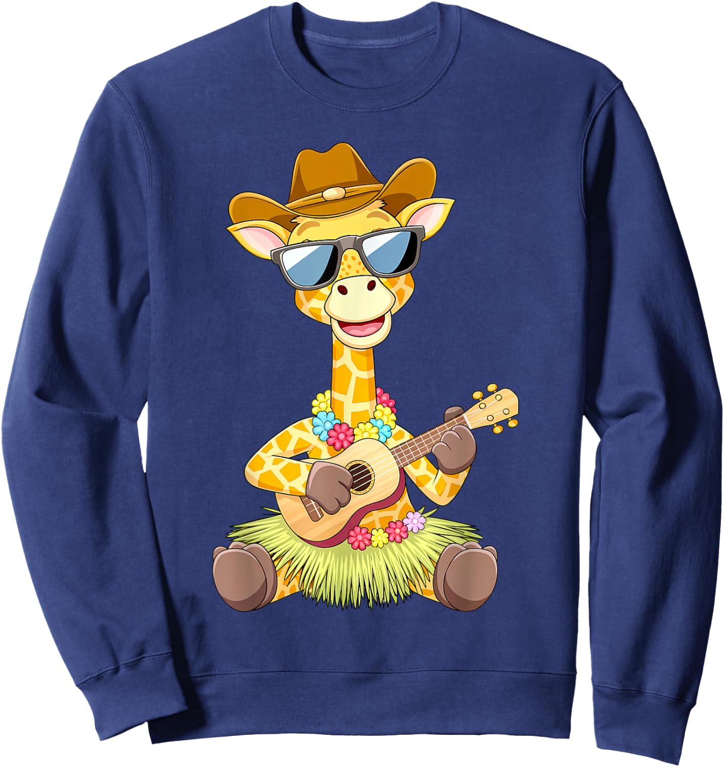 Giraffe Ukulele Luau Cute Funny Hawaii Zoo Animal Sweatshirt - Sweatshirt | Navy