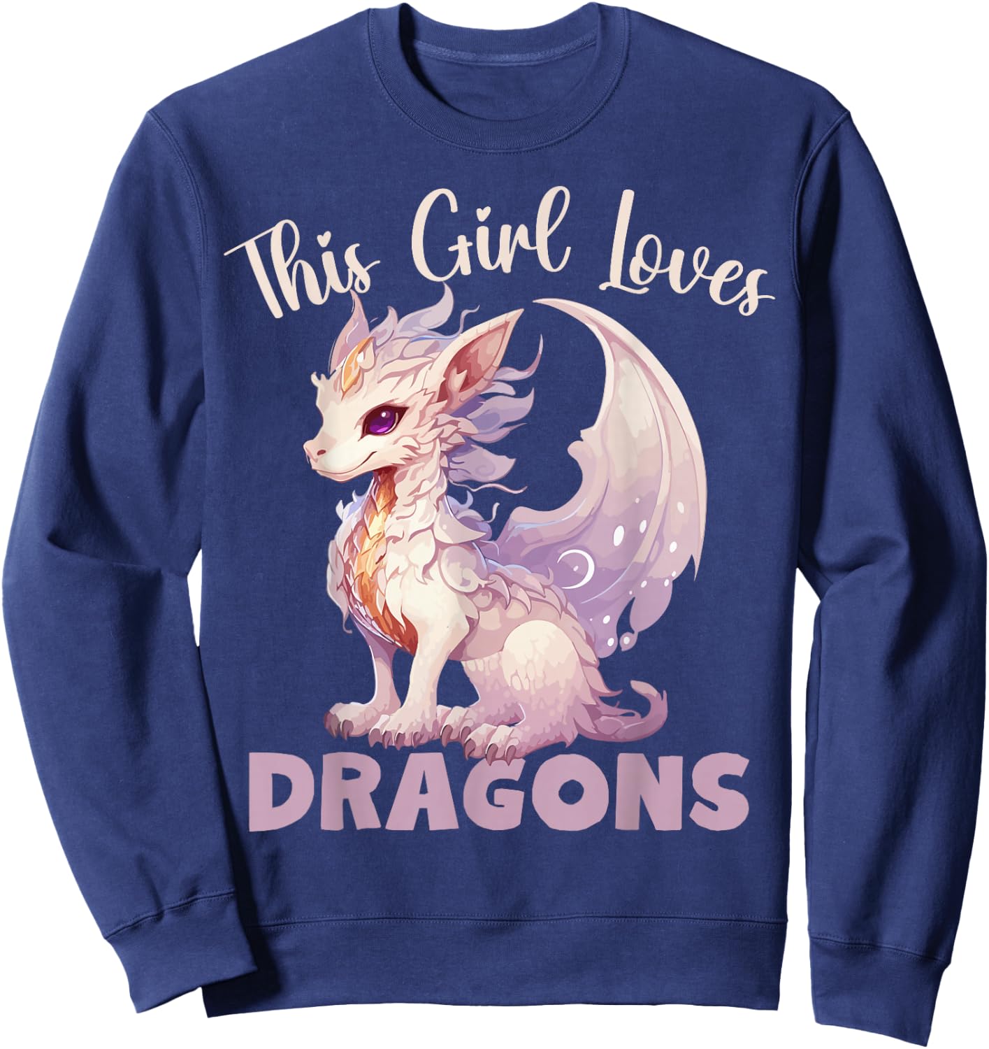 This Girl Loves Dragon for Girls in Pink and Purple , Black, S Sweatshirt - Sweatshirt | Navy