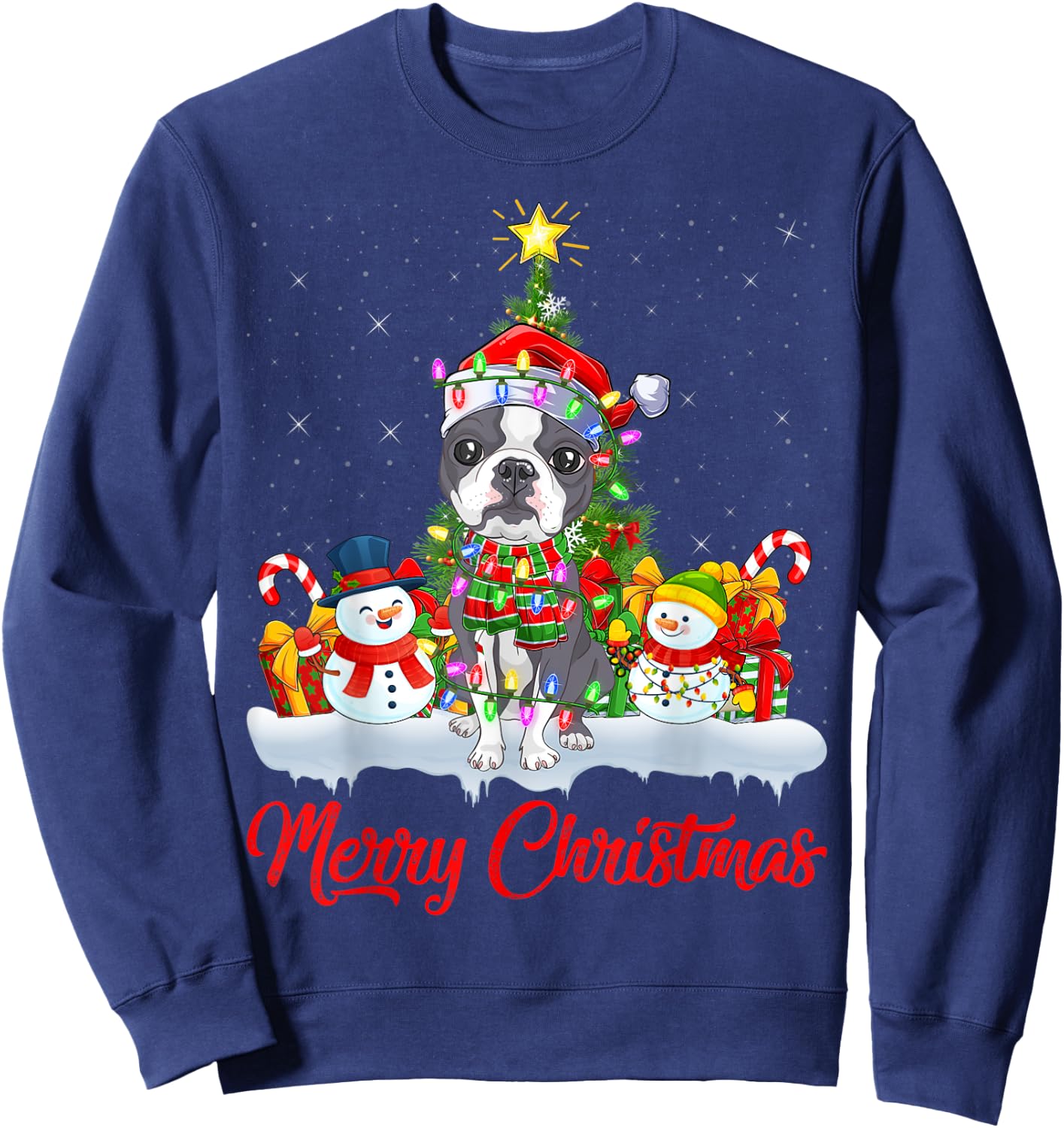 Rat Terrier Dog Xmas Tree Lights Santa Rat Terrier Christmas Sweatshirt - Sweatshirt | Navy