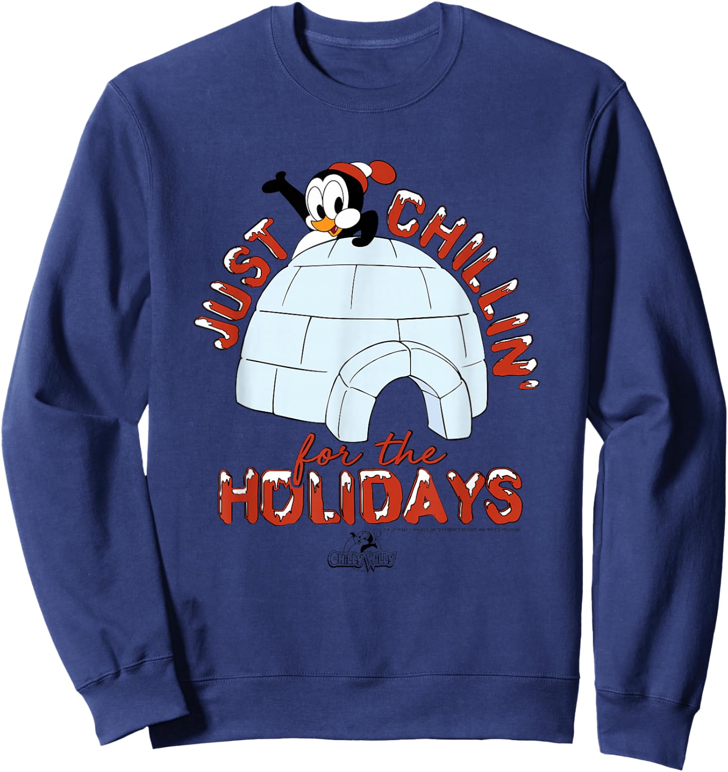Chilly Willy - , Blue, Short Sleeve, Size Small, Casual, Cartoon Graphic, Holiday Theme Sweatshirt - Sweatshirt | Navy