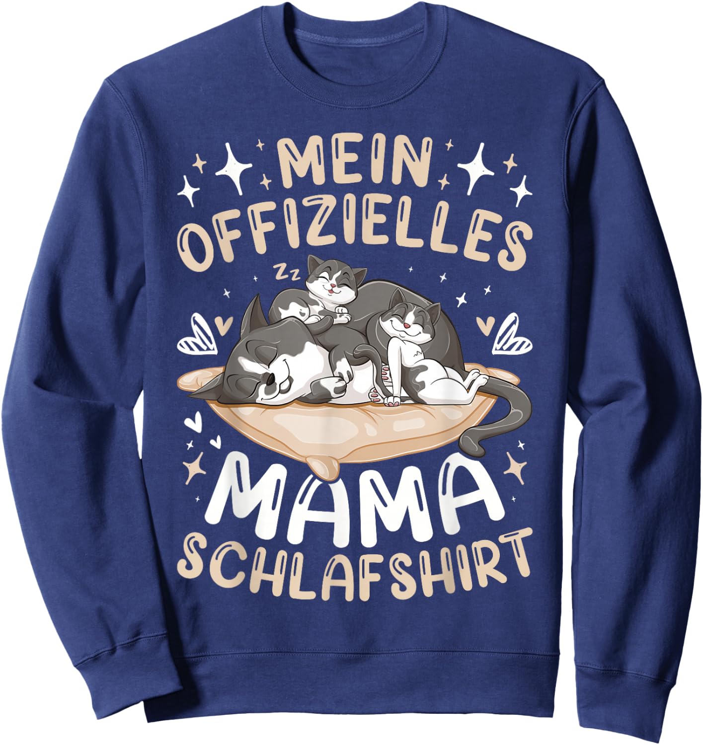 Offizielles Mama Schlafshirt Mutter Hauskatze mit 2 Kätzchen Sweatshirt - Sweatshirt | Navy