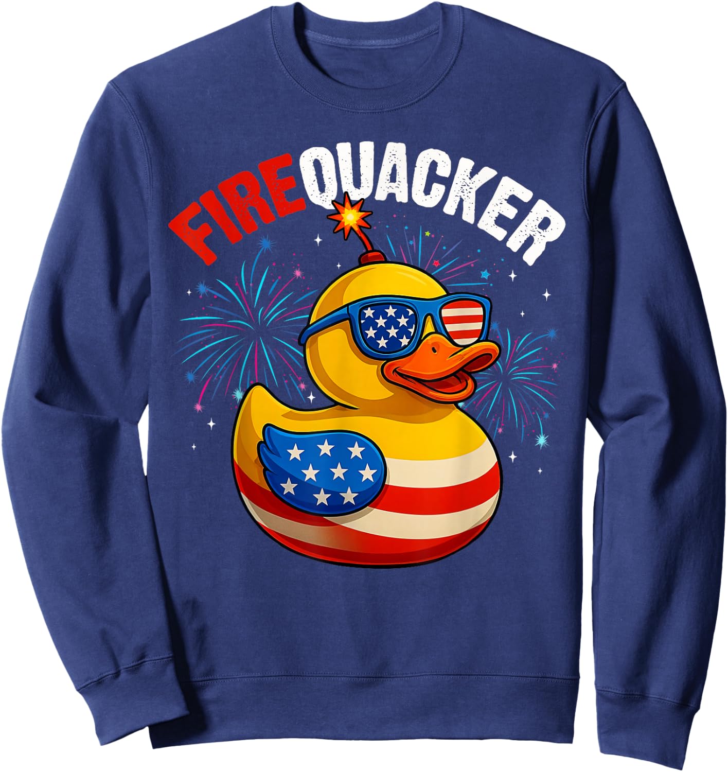 Funny Fourth of July Duck Firequacker Patriotic 4th of July Sweatshirt - Sweatshirt | Navy