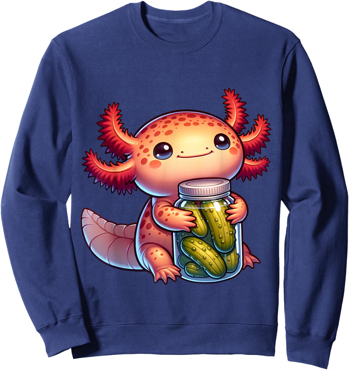 Cute Axolotl With Pickles. Funny Axolotl And Pickles Lover Sweatshirt - Sweatshirt | Navy