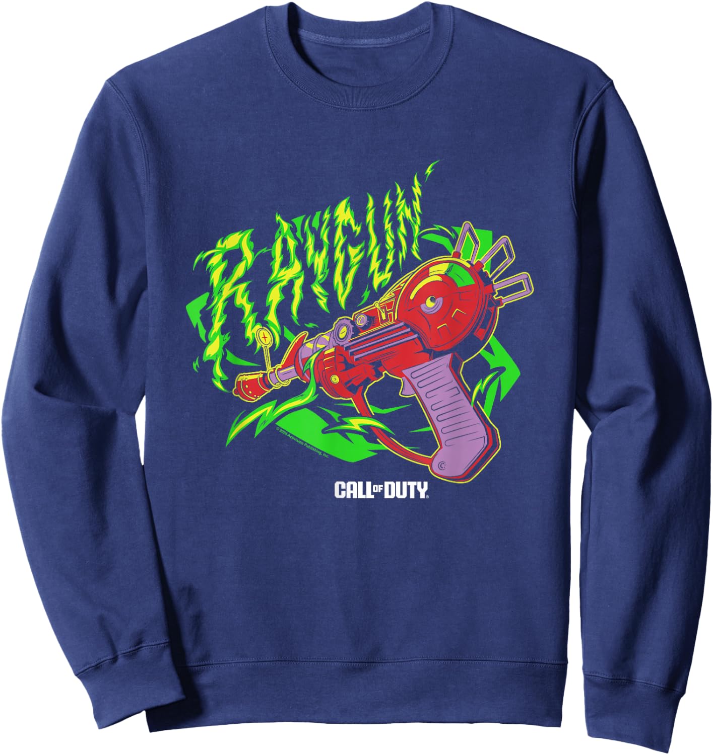 Call Of Duty Raygun Zombie Green Neon Big Chest Retro Logo , Black, S Sweatshirt - Sweatshirt | Navy