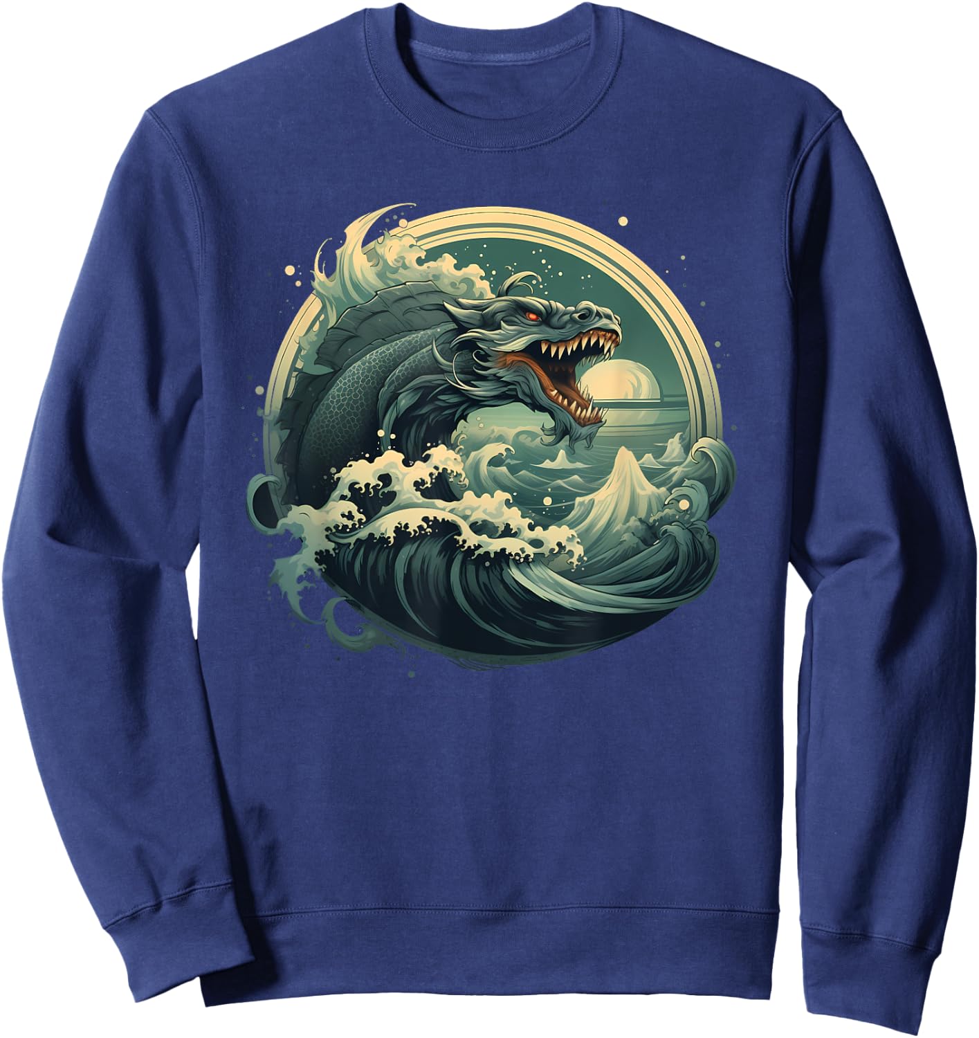 Sea Monster Leviathan Ocean Creature Vintage Art Graphic Sweatshirt - Sweatshirt | Navy