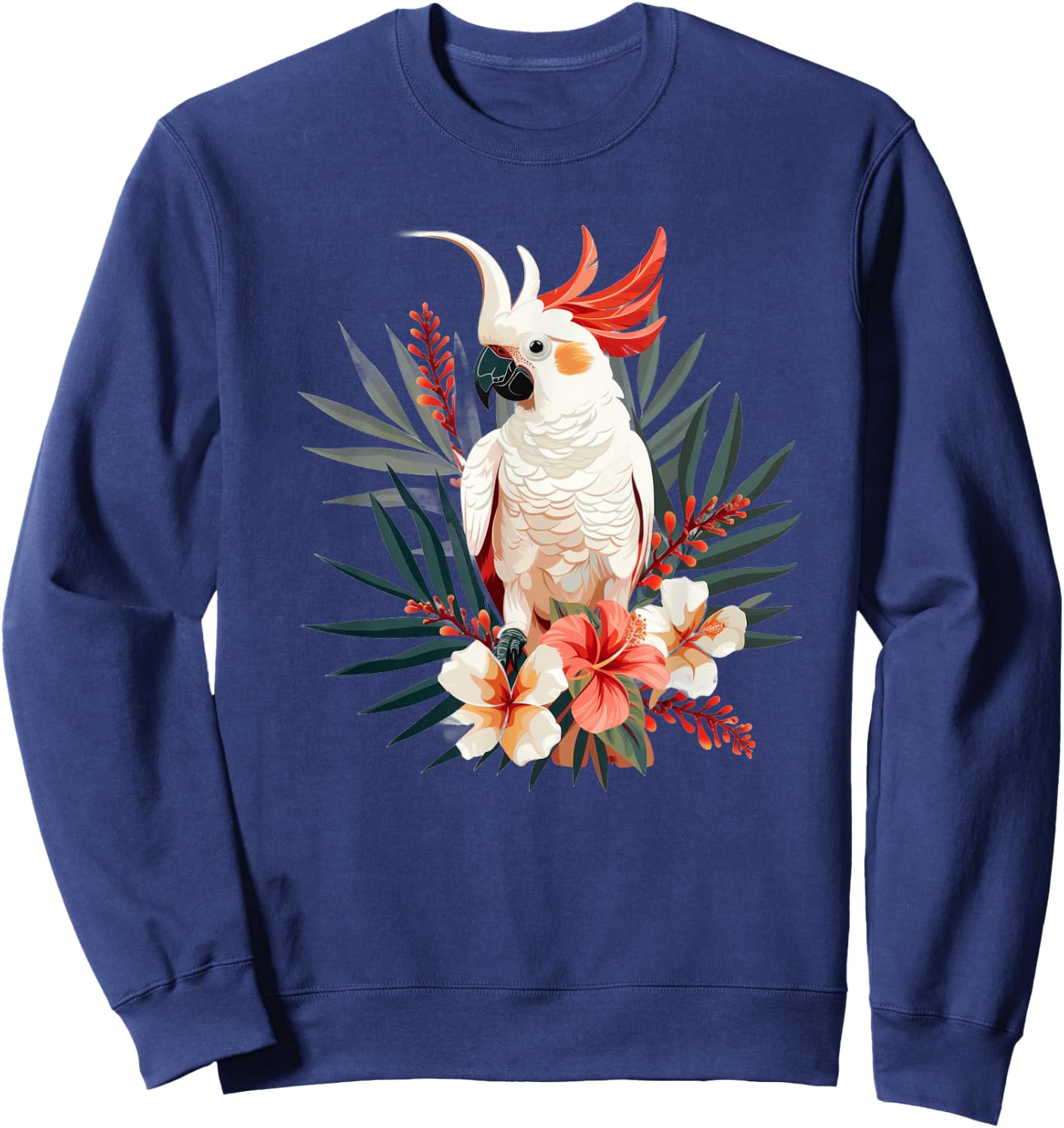 Moluccan Cockatoo With Tropical Flowers Sweatshirt - Sweatshirt | Navy