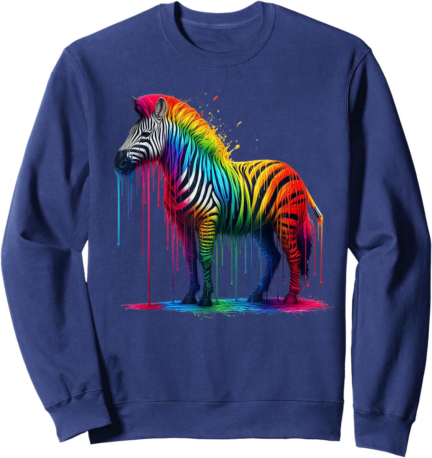 Zebra Rainbow Painted Dripping Zebra Lovers Cute Zoo Animal Sweatshirt - Sweatshirt | Navy