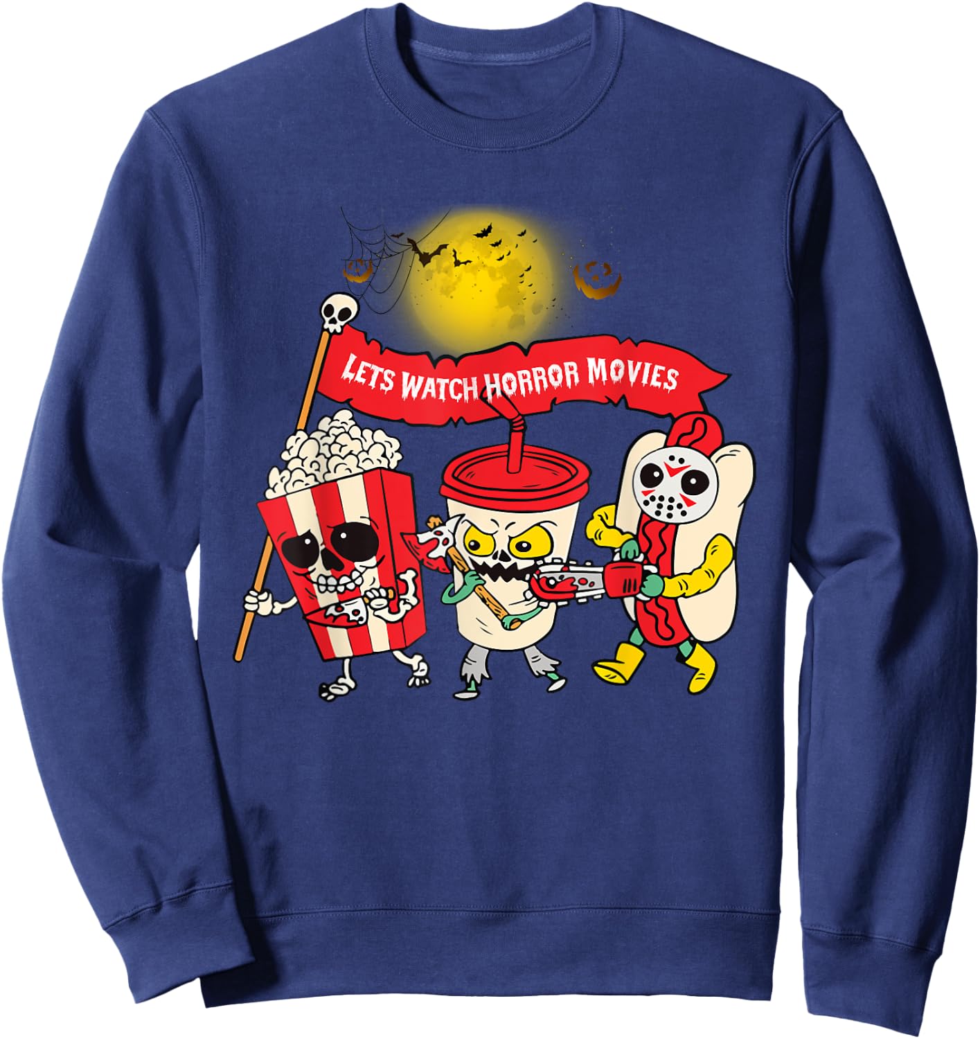 Lets Watch Horror Movies Halloween Funny Ghost Skeleton Sweatshirt - Sweatshirt | Navy