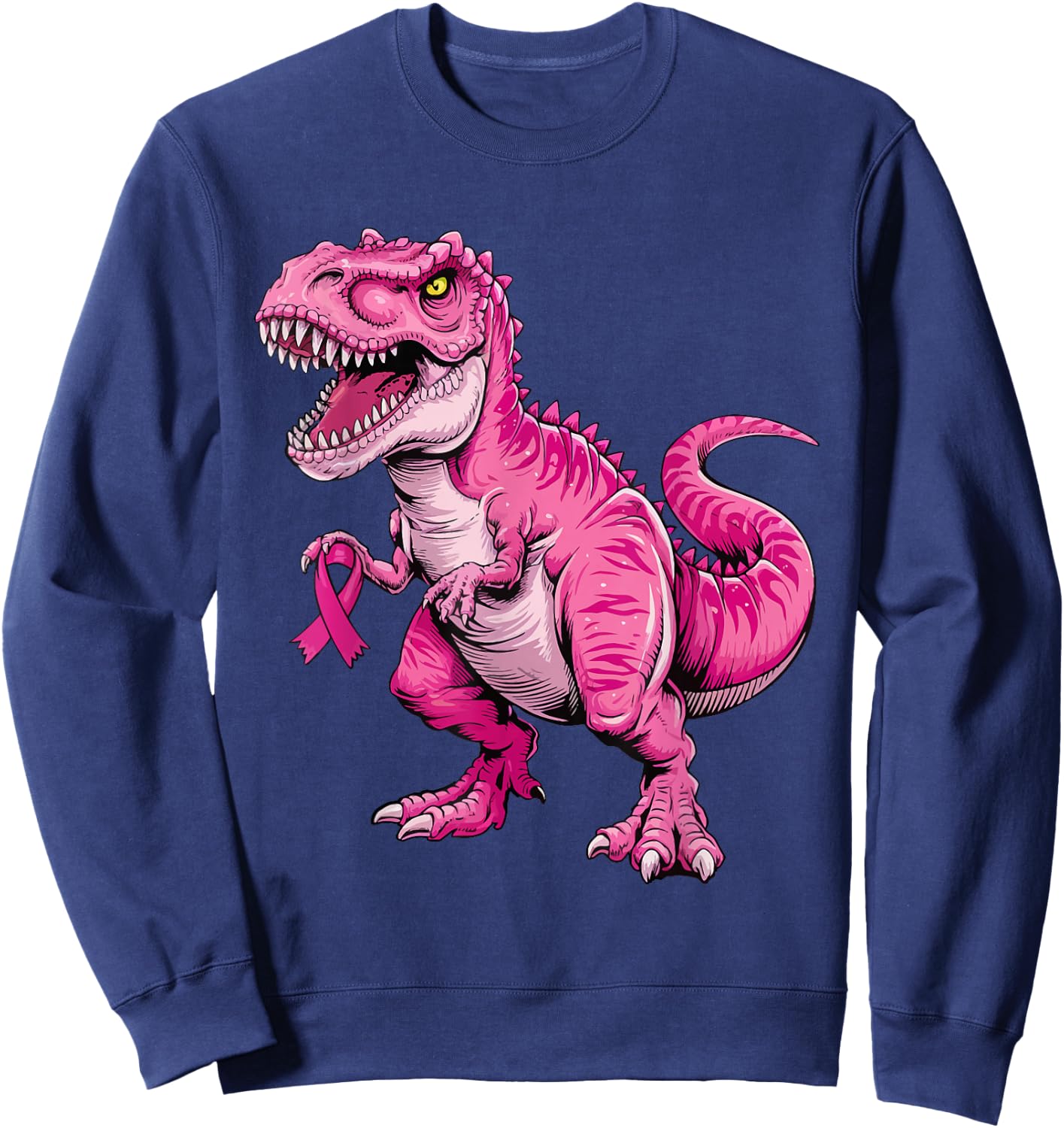 Dinosaur Breast Cancer Awareness Pink Ribbon For Kids Boys Sweatshirt - Sweatshirt | Navy