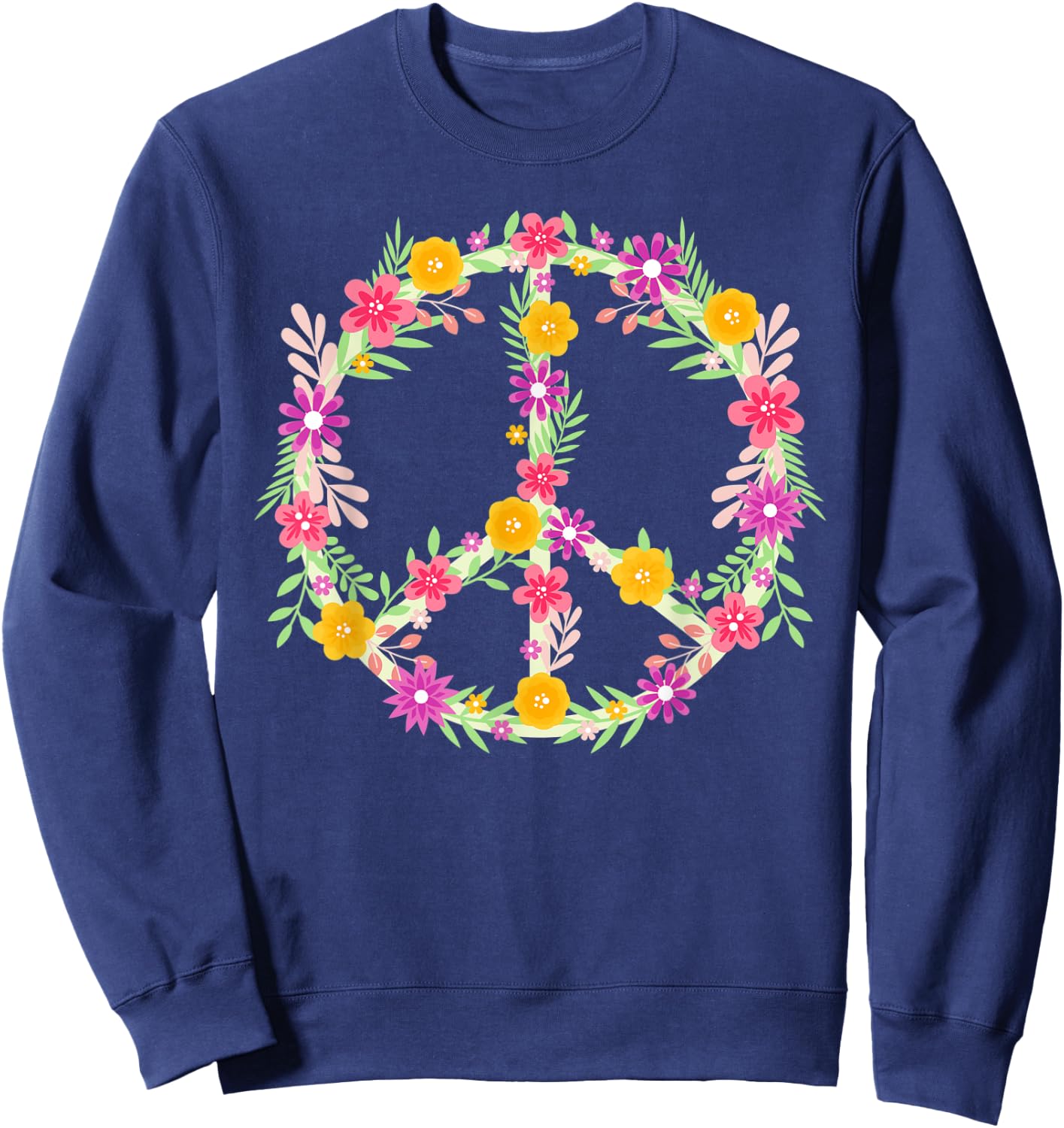 Peace Love Hippie Costume Flower Power Design Retro 60s 70s Sweatshirt - Sweatshirt | Navy