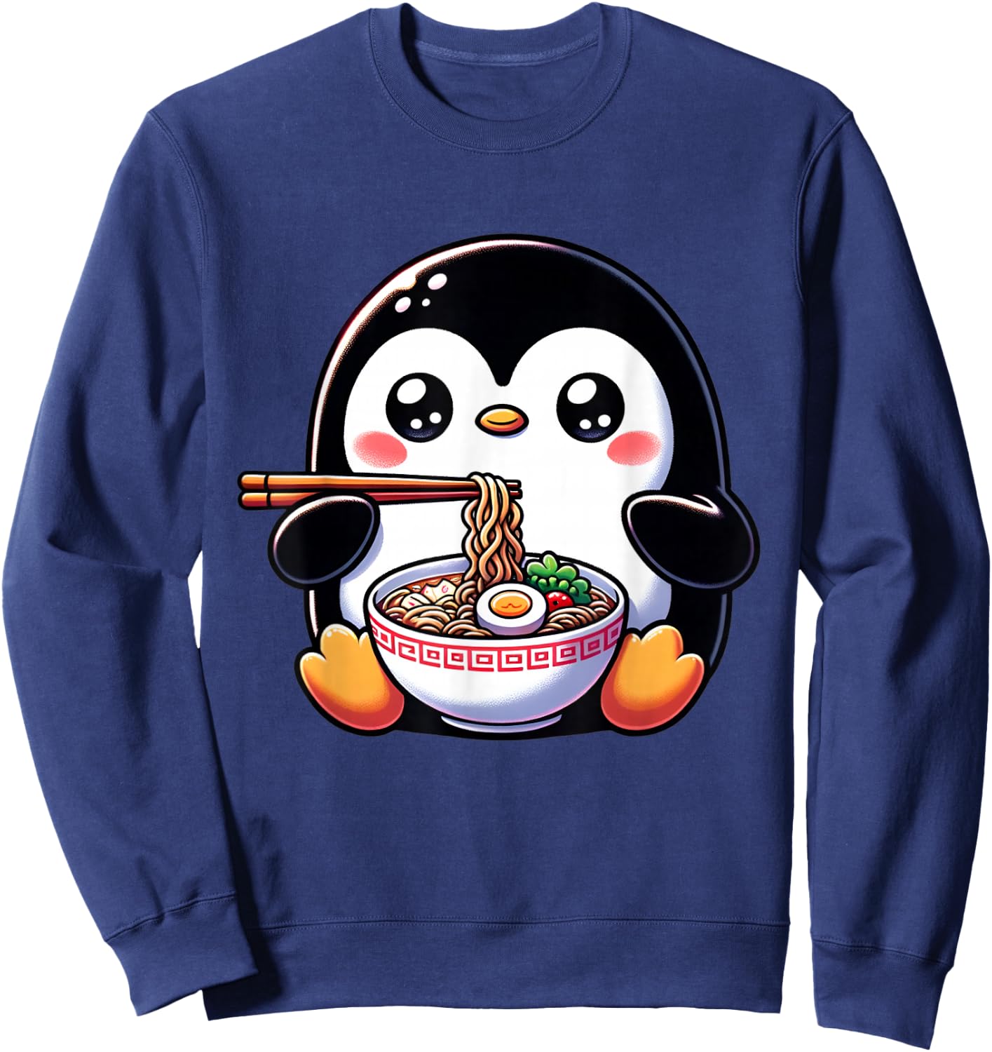 Kawaii Penguin Eating Ramen Noodles Sweatshirt - Sweatshirt | Navy