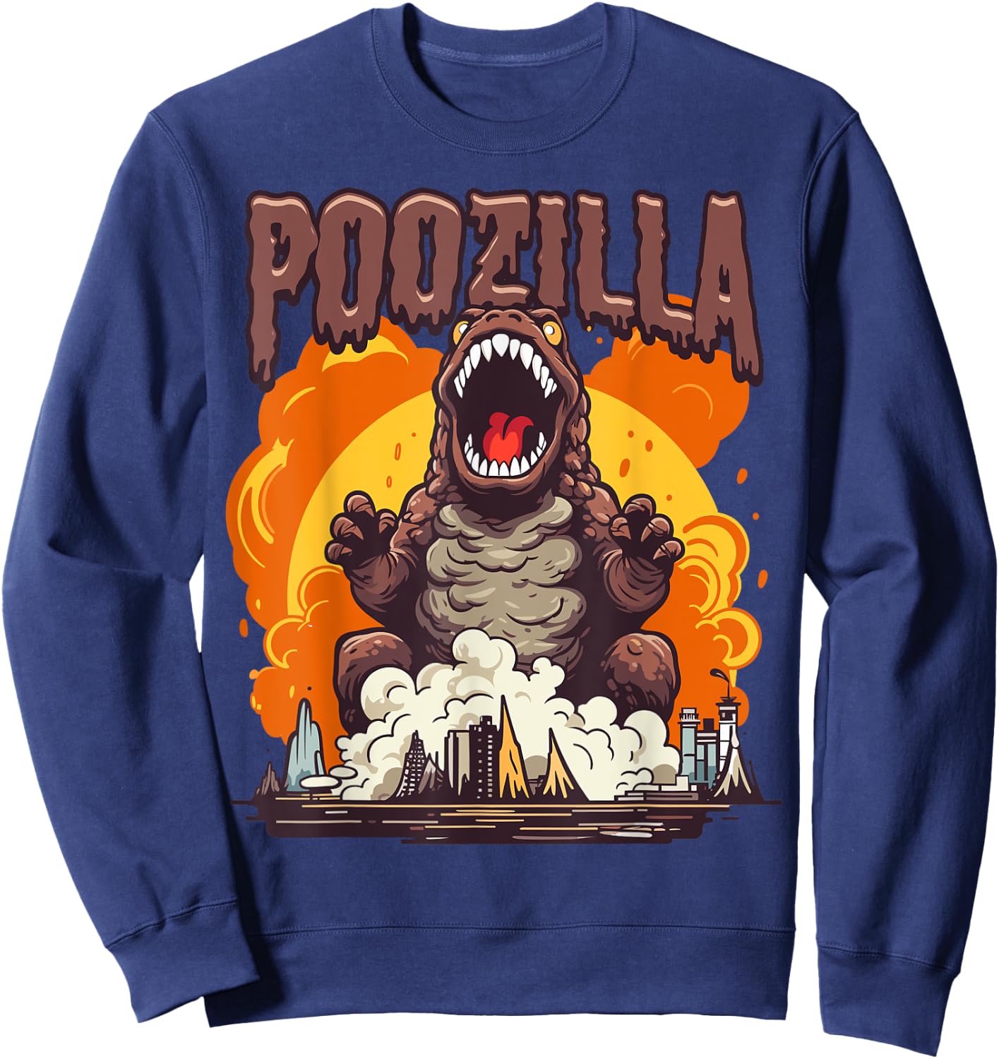 Poozilla Explosive Monstrous Diarrhea Poop Meme Funny Sweatshirt - Sweatshirt | Navy