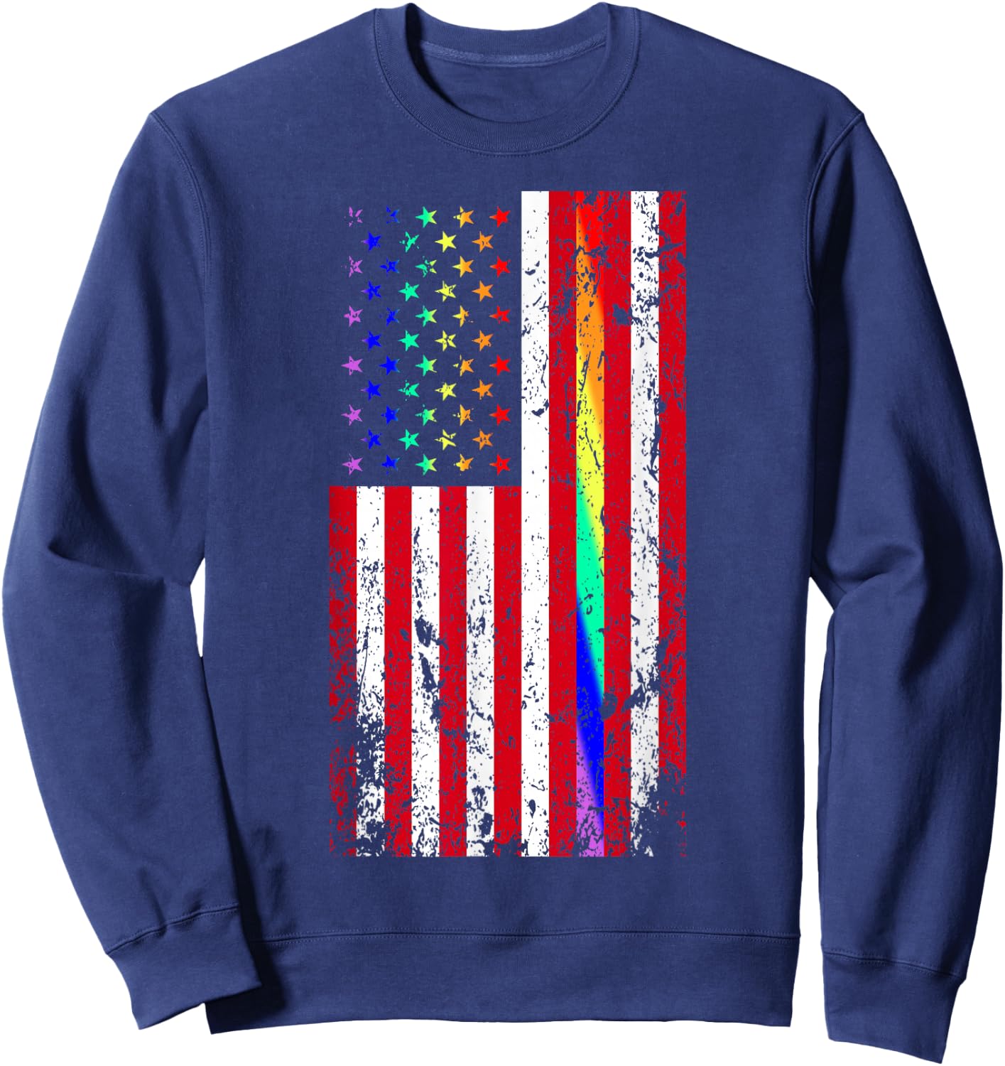 USA Gay Pride Flag Rainbow Stars & Line Gay LGBT 4th of July Sweatshirt - Sweatshirt | Navy