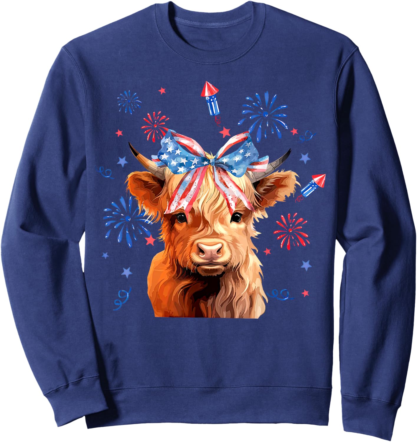 Coquette Highland Cow 4th Of July Patriotic Cute Animal Sweatshirt - Sweatshirt | Navy