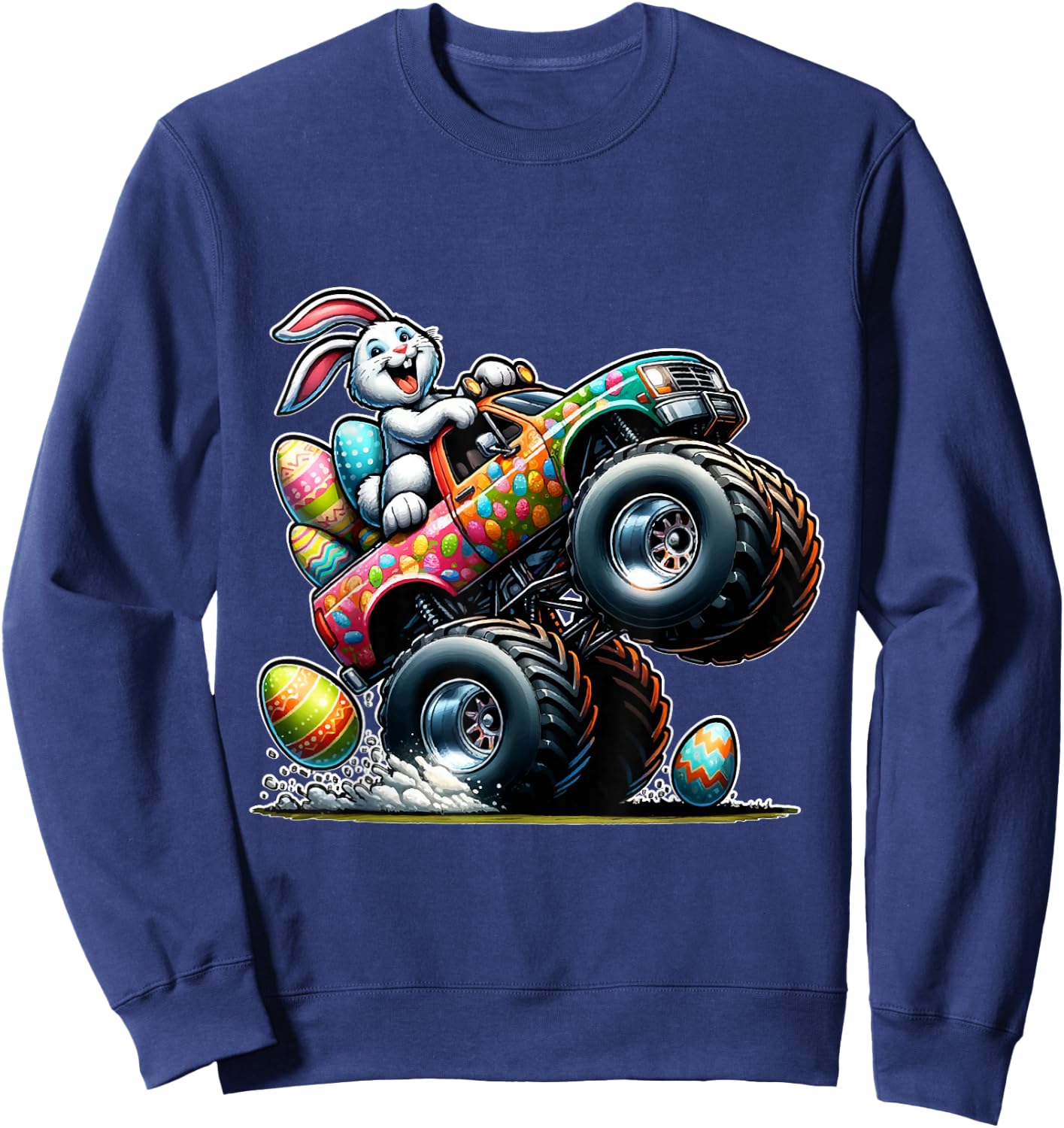 Happy Easter Eggs Monster Truck Easter Bunny Sweatshirt - Sweatshirt | Navy