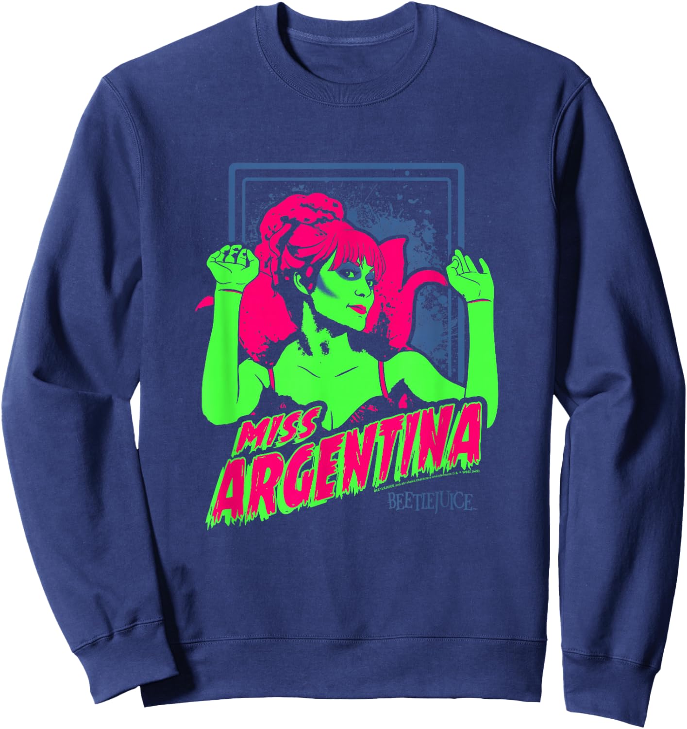 Beetlejuice Neon Vintage Miss Argentina Scary Poster Sweatshirt - Sweatshirt | Navy