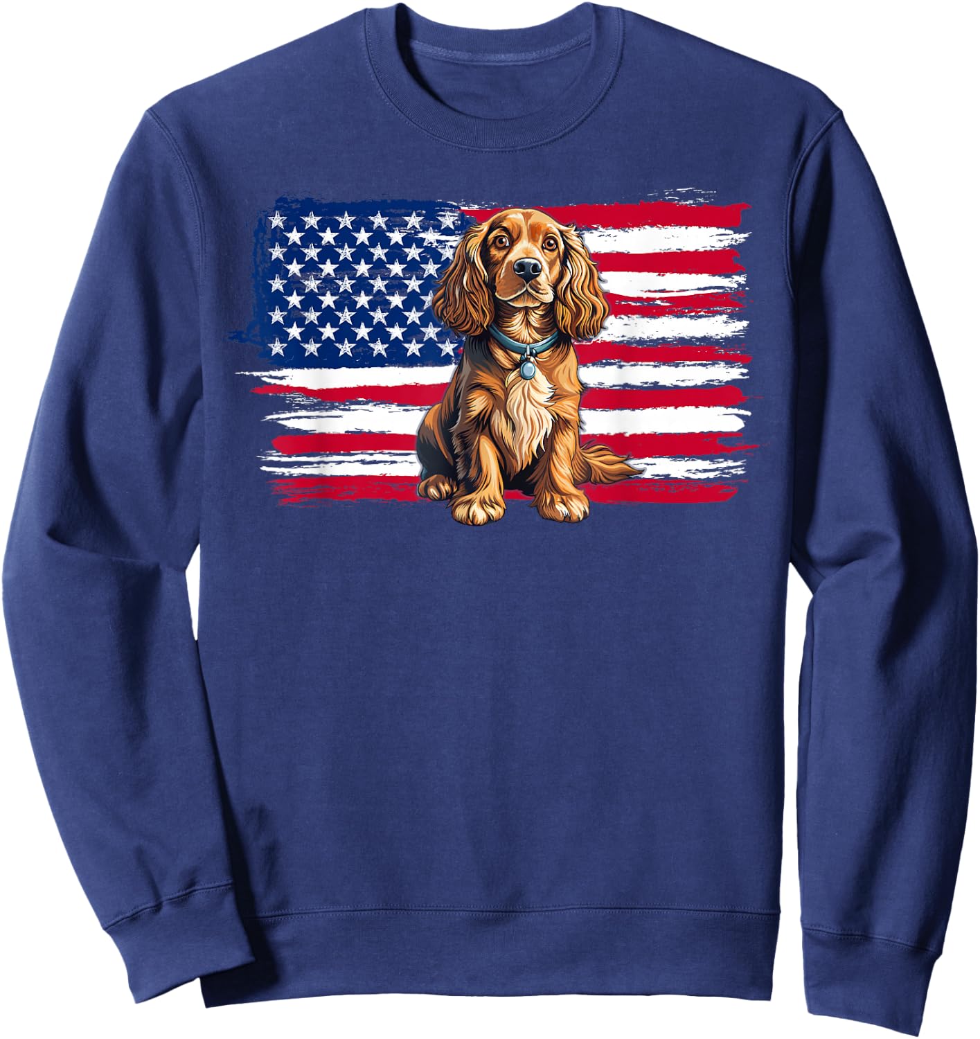American Flag Cocker Spaniel Dog Animal 4th of July Sweatshirt - Sweatshirt | Navy