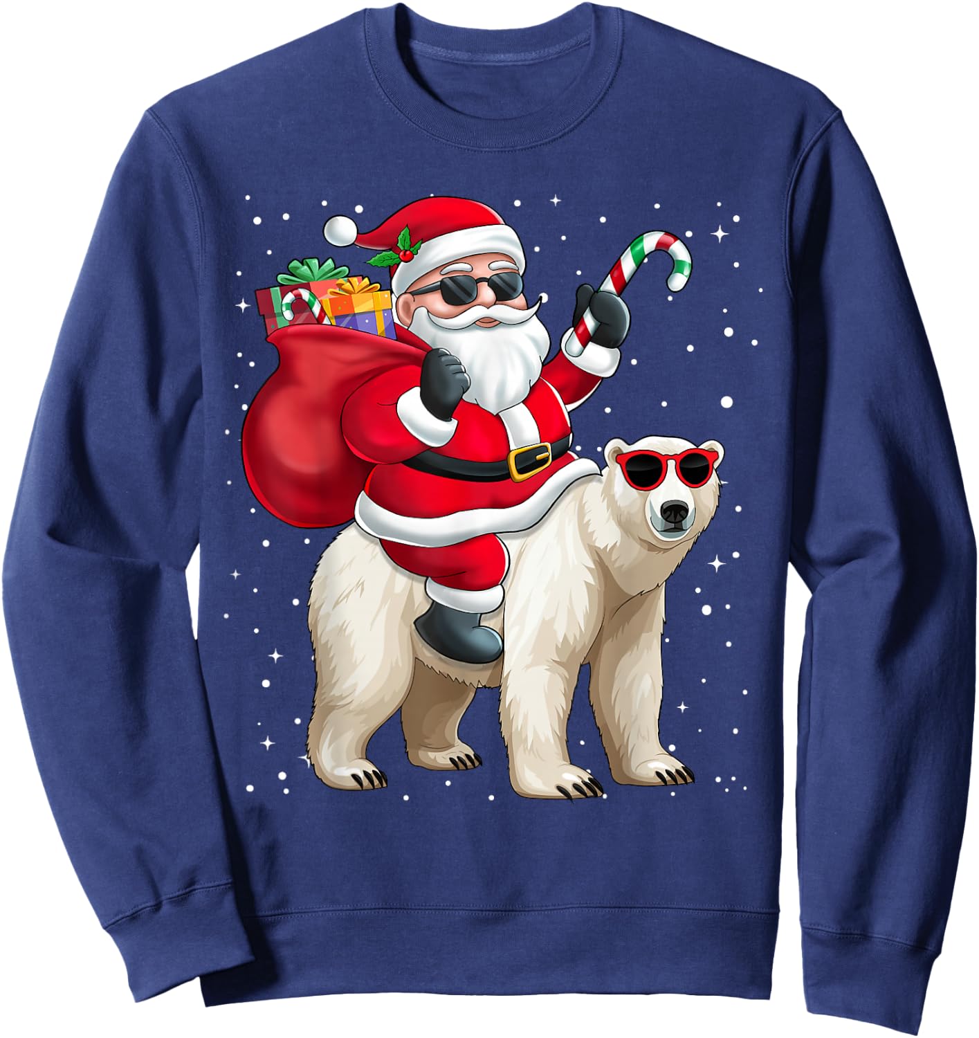 Santa Claus Riding A Polar Bear Christmas Boy Girl Kids Sweatshirt - Sweatshirt | Navy