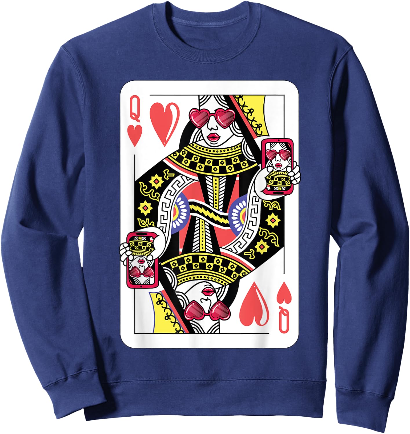 Queen Of Hearts Funny Playing Card Shirt. Poker Costume Gift Sweatshirt - Sweatshirt | Navy