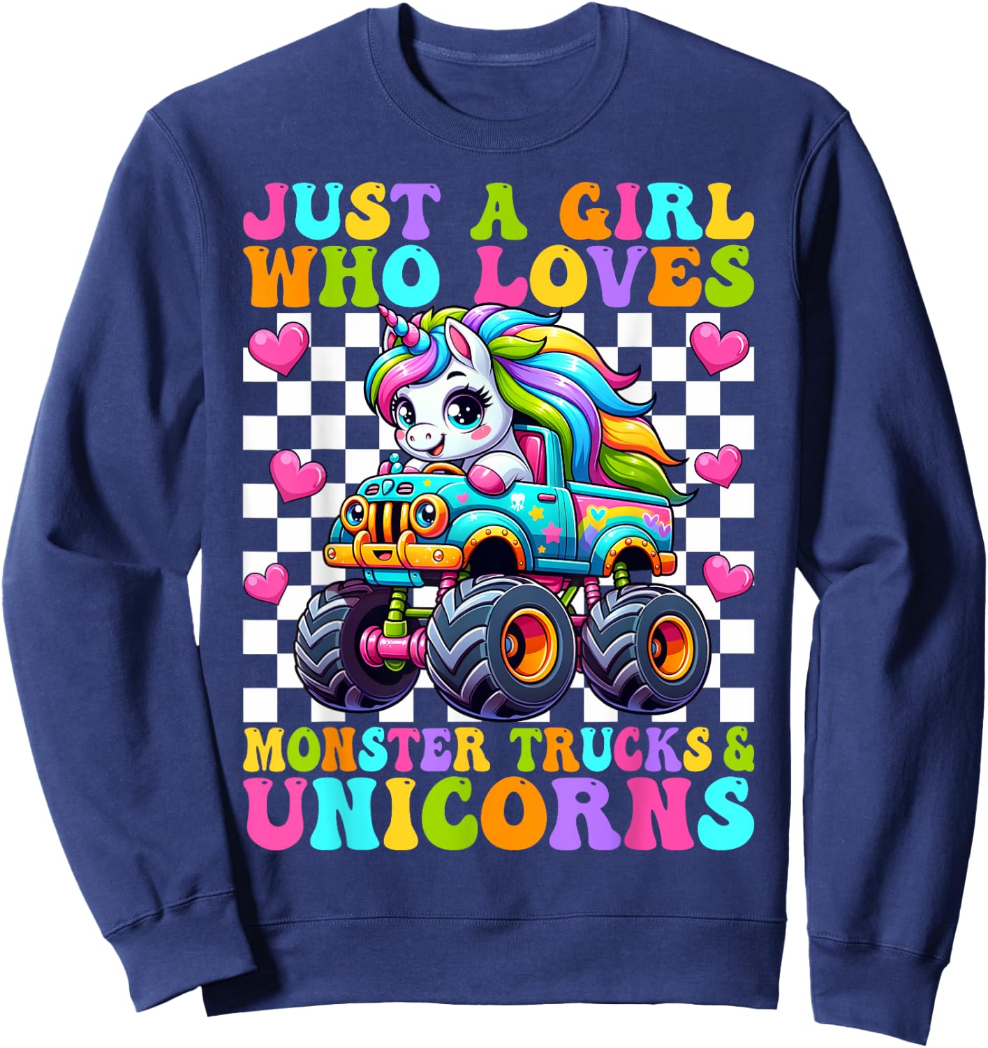 Just a Girl Who Loves Monster Trucks and Unicorns Girls Sweatshirt - Sweatshirt | Navy