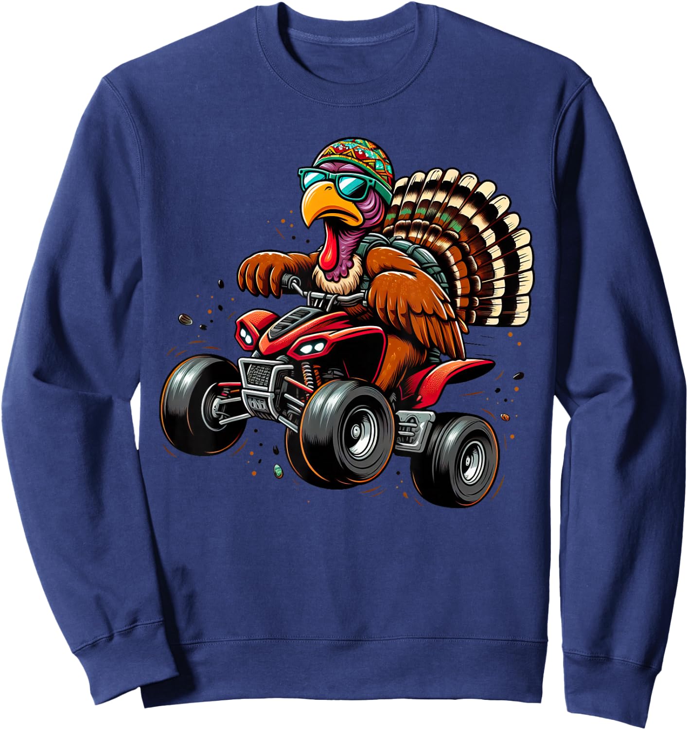 Funny Turkey Thanksgiving ATV 4 Wheeler Kids Men Sweatshirt - Sweatshirt | Navy