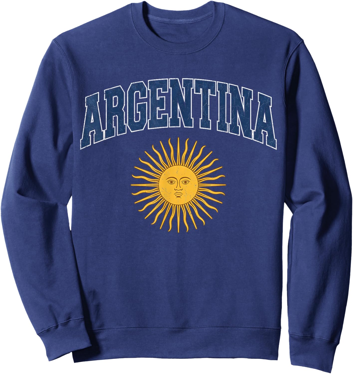 Argentina Vintage Sun of May Collegiate Distressed Sweatshirt - Sweatshirt | Navy
