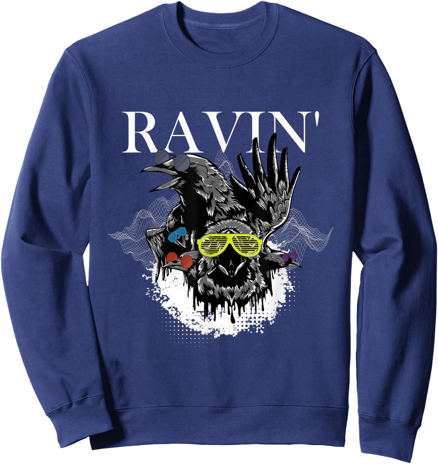 Funny Ravin' | Raven Rave | EDM Music DJ Sweatshirt - Sweatshirt | Navy