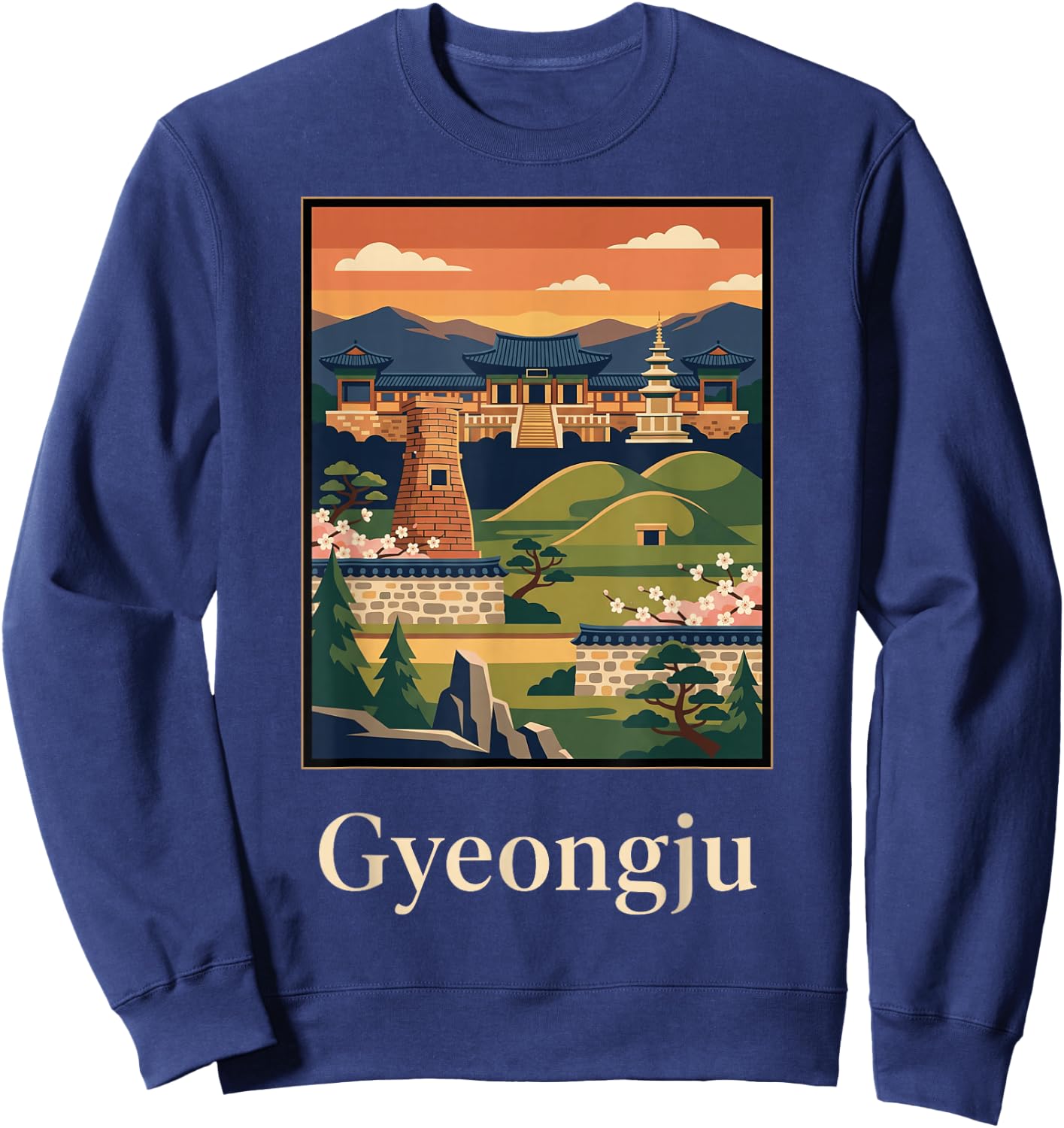 Gyeongju South Korea Temple Travel Graphic Sweatshirt - Sweatshirt | Navy