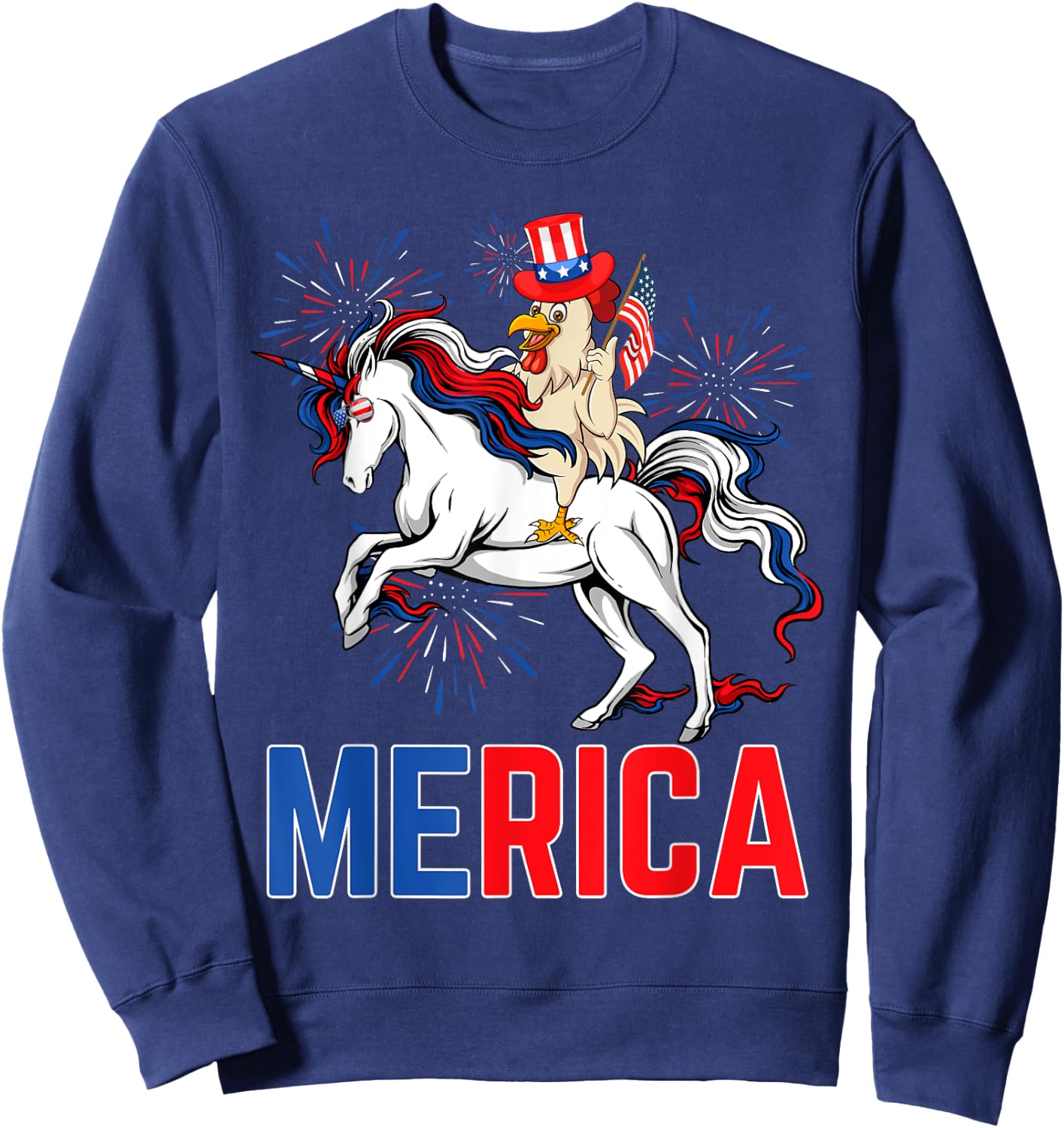 Funny Merica Chicken Unicorn American Flag Happy 4th Of July Sweatshirt - Sweatshirt | Navy