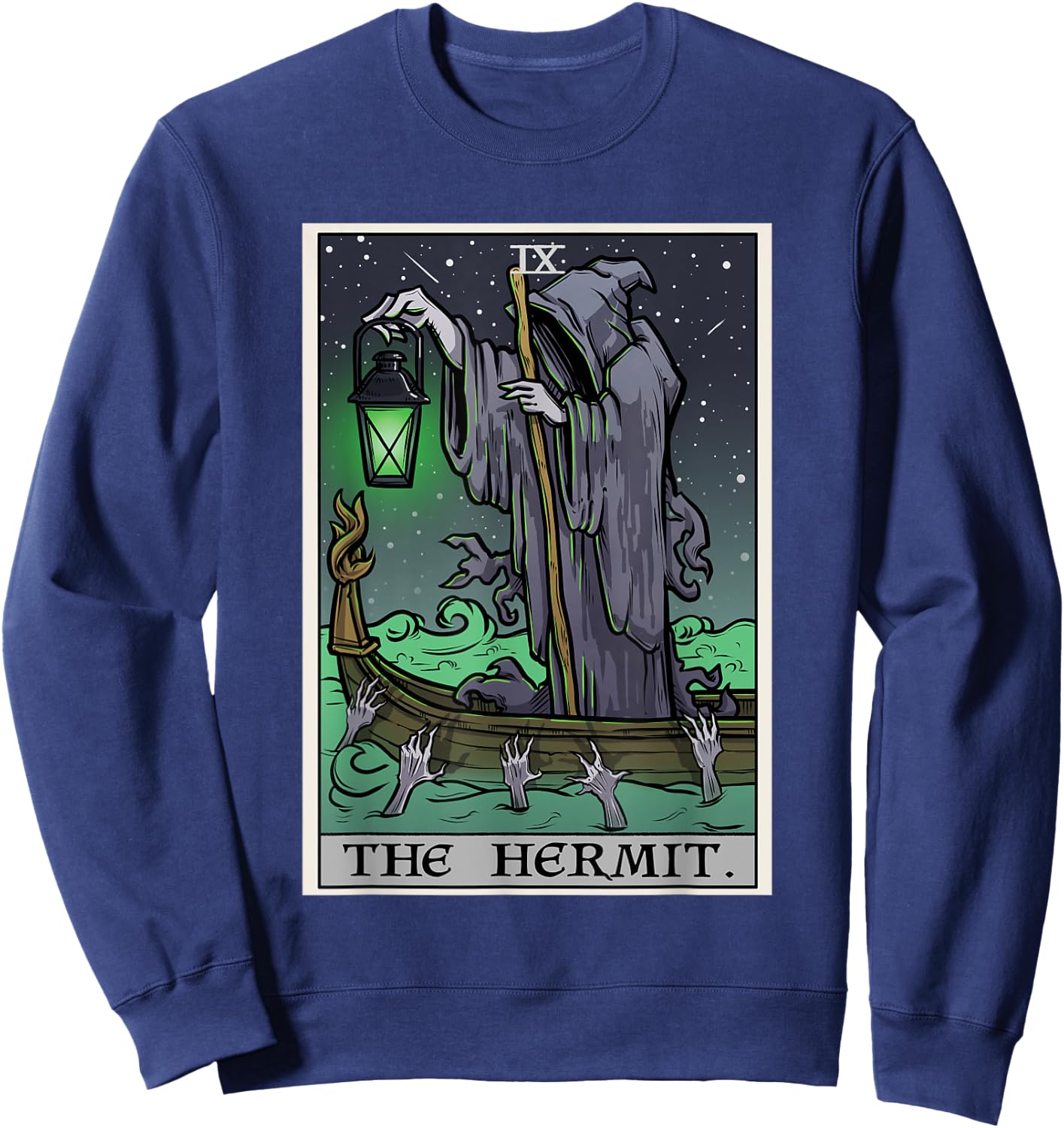 The Hermit Tarot Card Gothic Halloween Grim Reaper Horror Small Sweatshirt - Sweatshirt | Navy