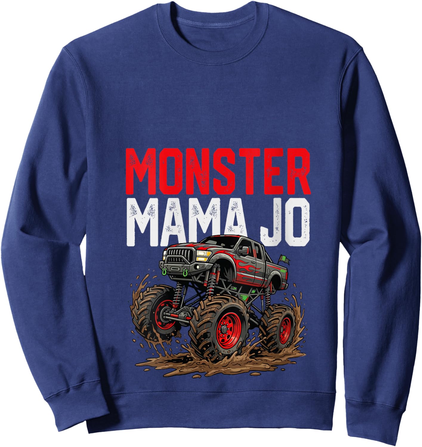 Women's Monster Mama JO Monster Truck Mothers Day Family Matching V-Neck Sweatshirt - Sweatshirt | Navy