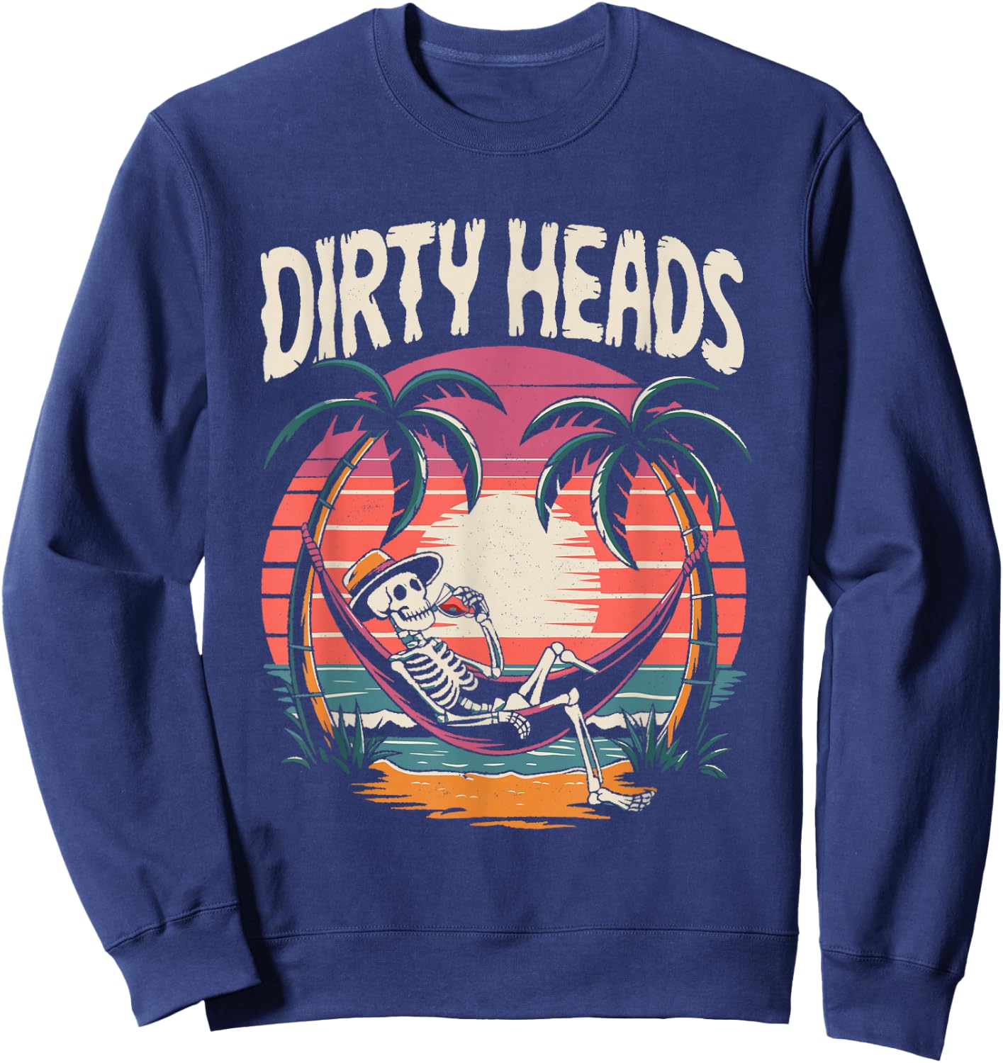Chill Skeleton Dirty Heads Retro Beach Art Women Sweatshirt - Sweatshirt | Navy