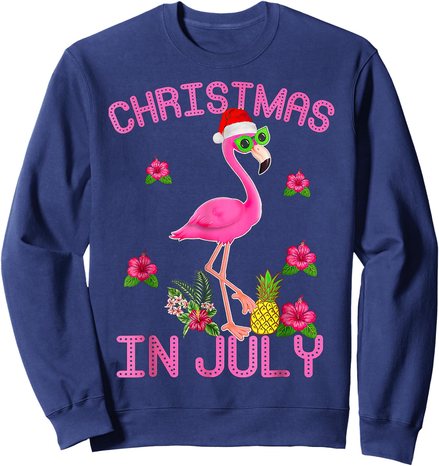 Christmas In July Pink Flamingo Sweatshirt - Sweatshirt | Navy