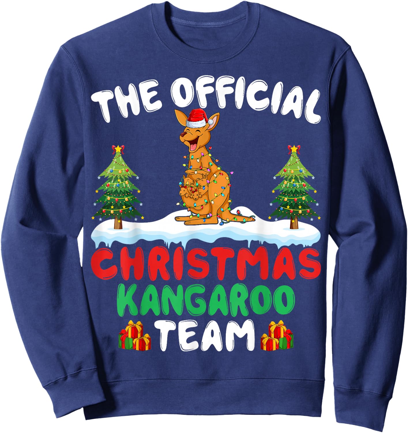 Kangaroo Santa Hat Xmas Lights Christmas Kangaroo Team Sweatshirt - Sweatshirt | Navy