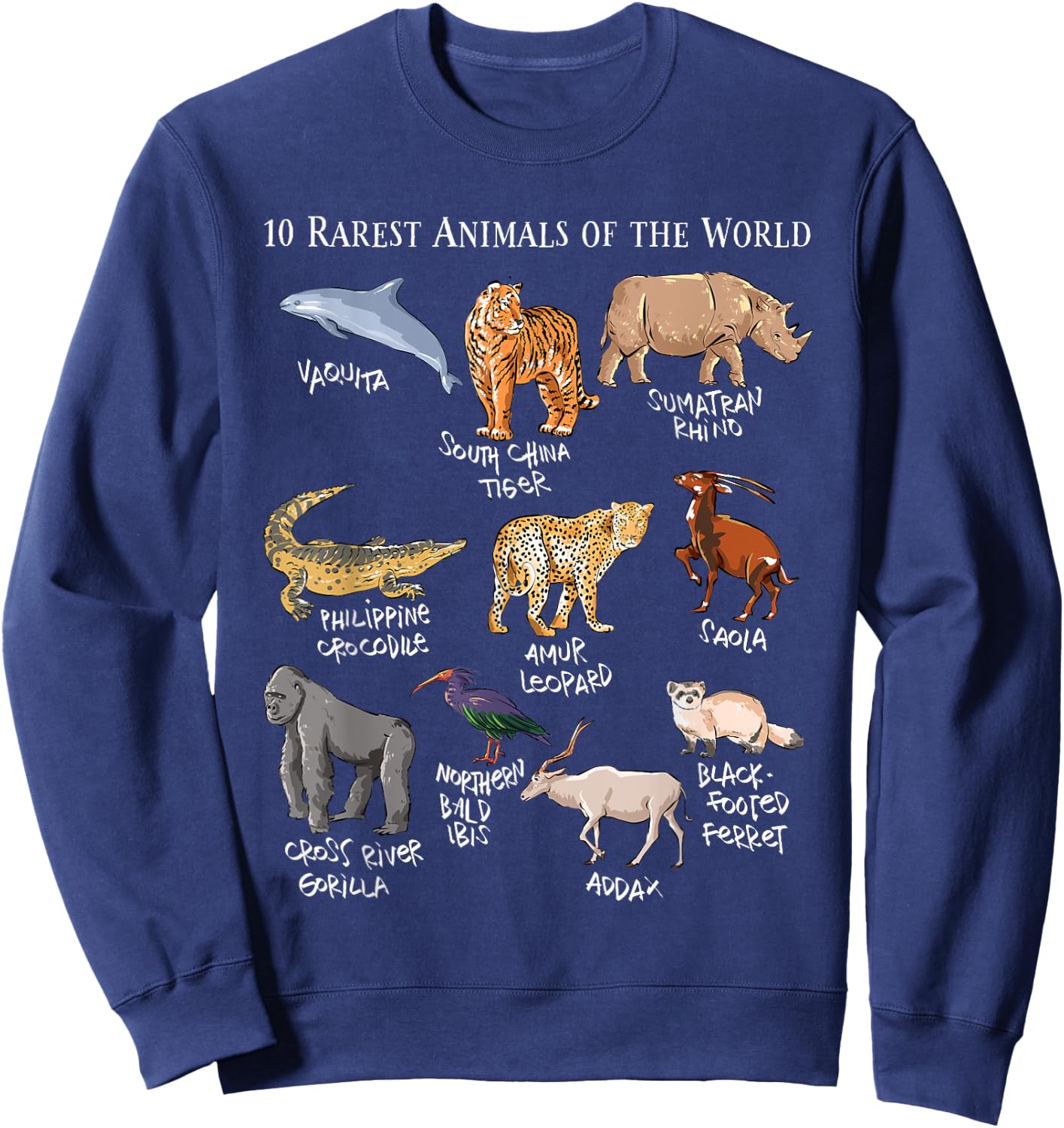 10 Rarest Animals of the World - Save the Endangered Fauna Sweatshirt - Sweatshirt | Navy
