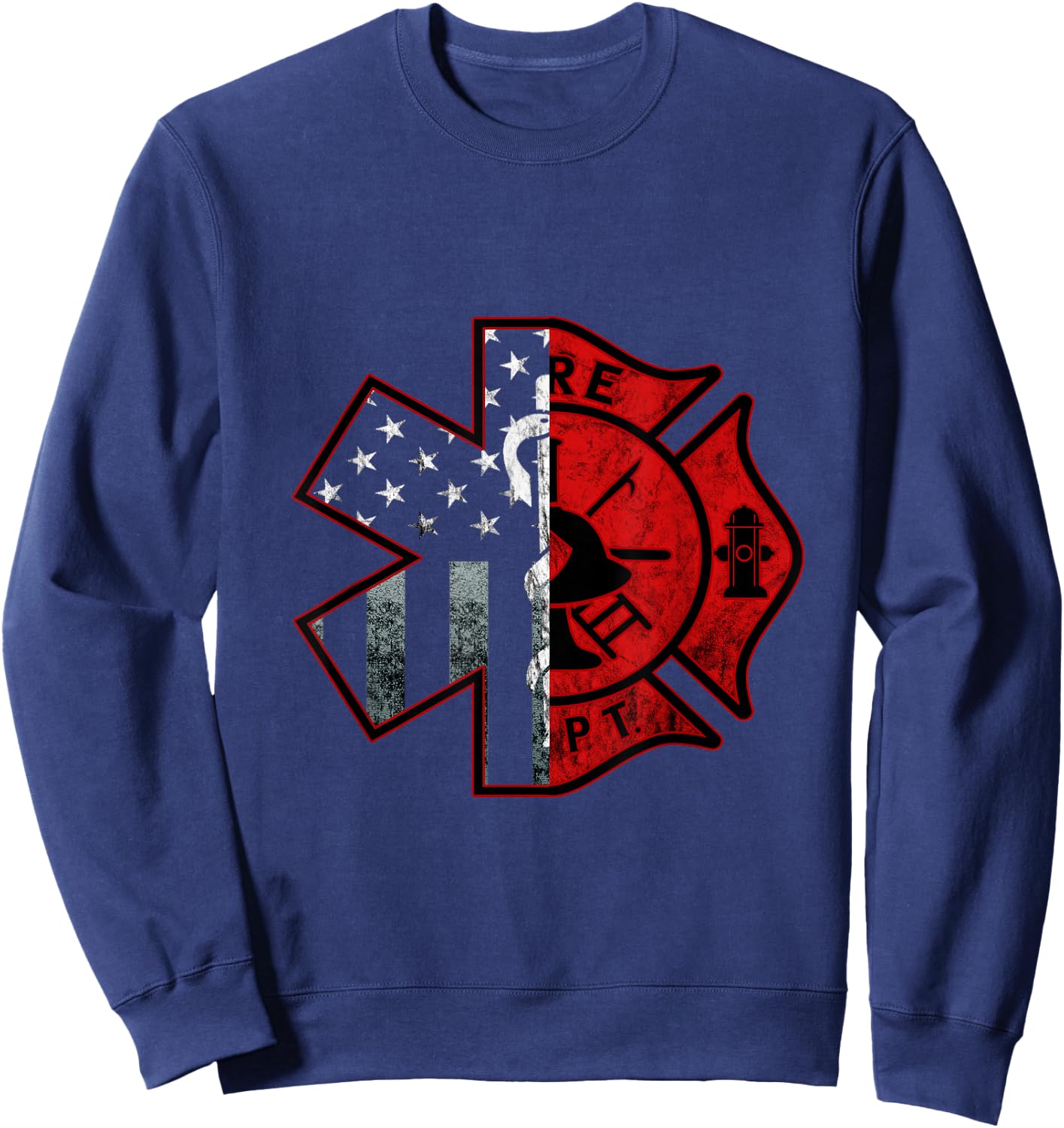 Firefighter Paramedic Symbol American Flag Fireman Fire Sweatshirt - Sweatshirt | Navy