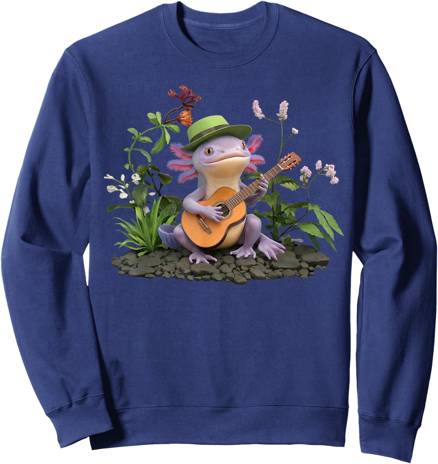 Axolotl Birthday Party Favors Playing Banjo Axolotl Party Sweatshirt - Sweatshirt | Navy