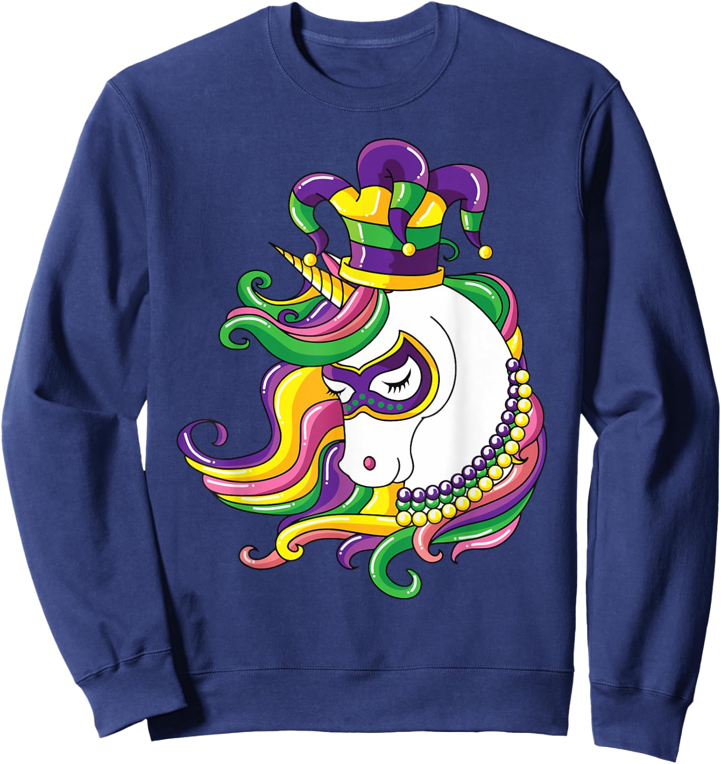 Jester Rainbow Unicorn design Mardi Gras Mask Costume Sweatshirt - Sweatshirt | Navy