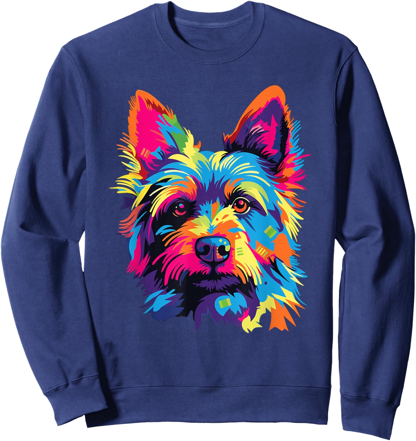 Watercolor Colorful Australian Terrier Dog Sweatshirt - Sweatshirt | Navy