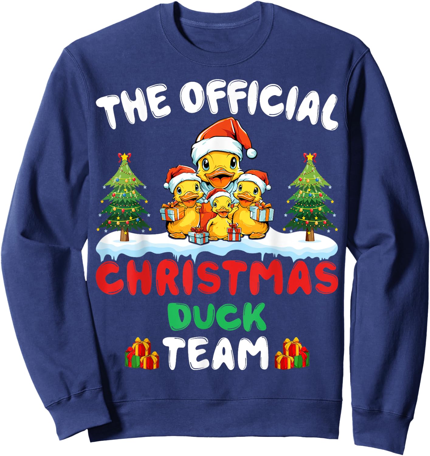 Christmas Duck Team Santa Hat Xmas Holiday Duck Christmas Sweatshirt - Sweatshirt | Navy