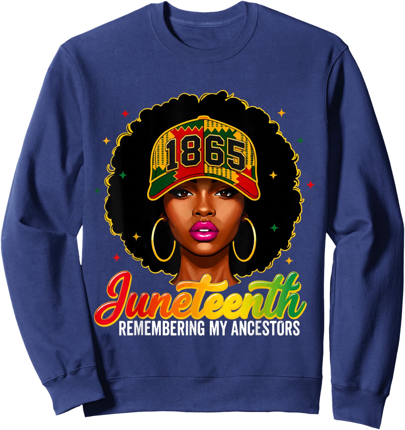 1865 Juneteenth Remembering My Ancestors Melanin Queen Afro Sweatshirt - Sweatshirt | Navy