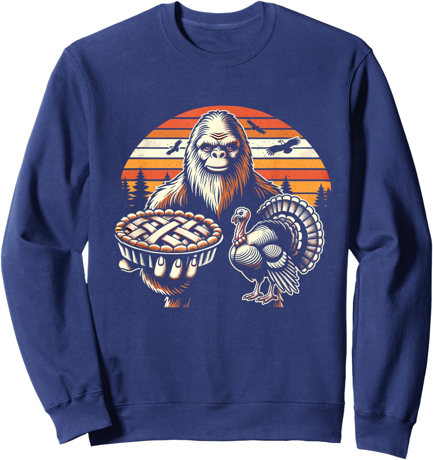 Funny Bigfoot Sasquatch turkey Thanksgiving Sweatshirt - Sweatshirt | Navy