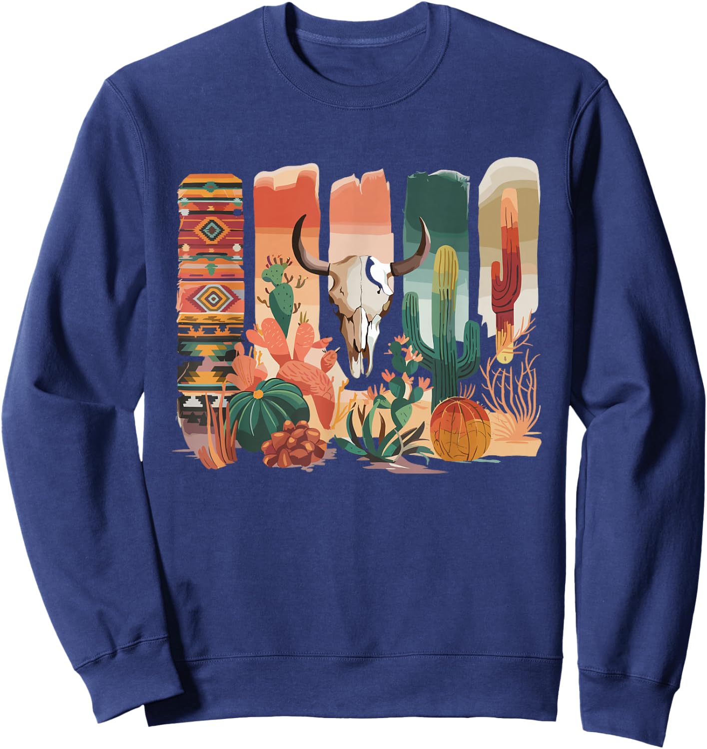 Boho Cow Skull Bohemian Floral Cow Skull Sweatshirt - Sweatshirt | Navy